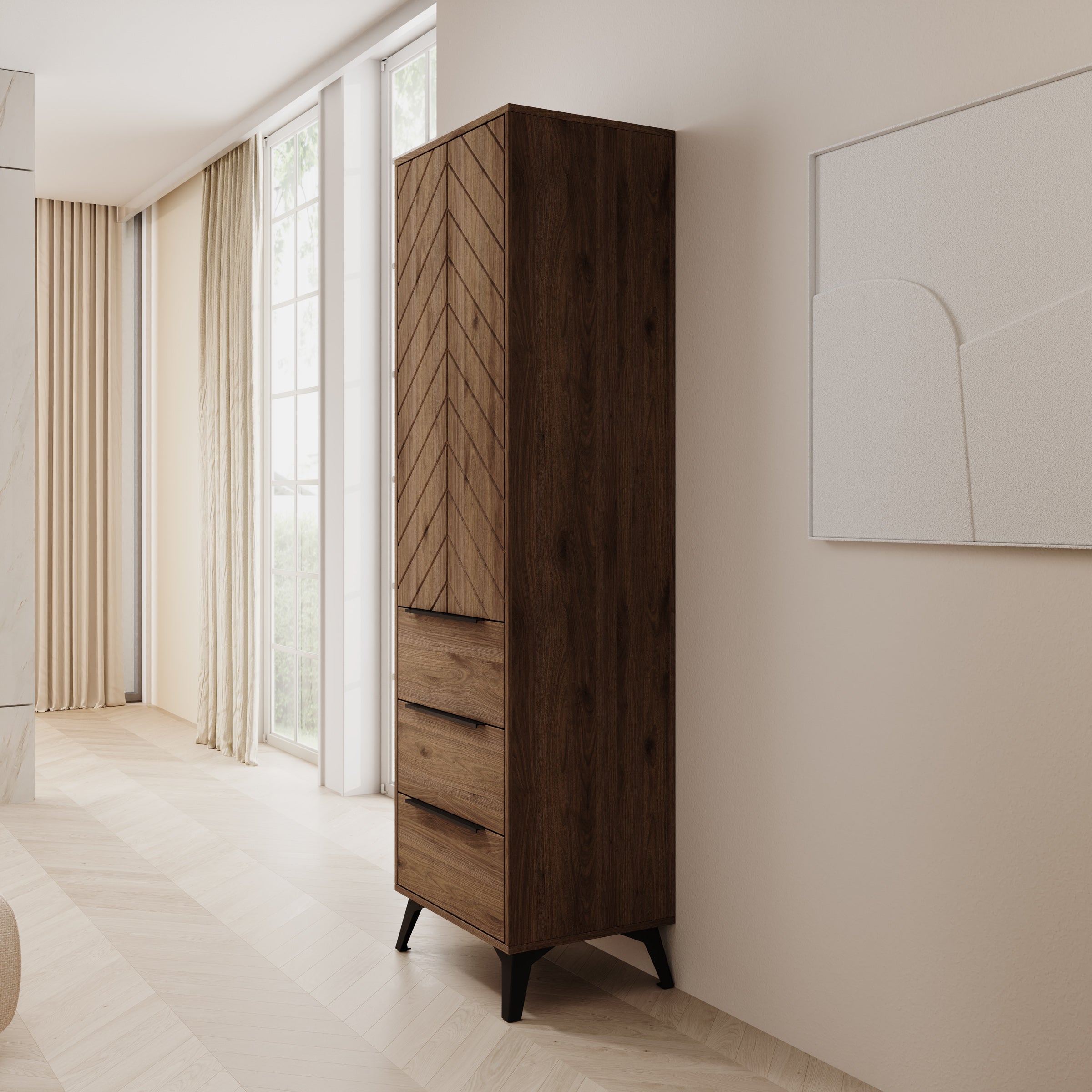 Xiano - Kledingkast met lades - Donker eikenpatroon - 54x40x180 cm