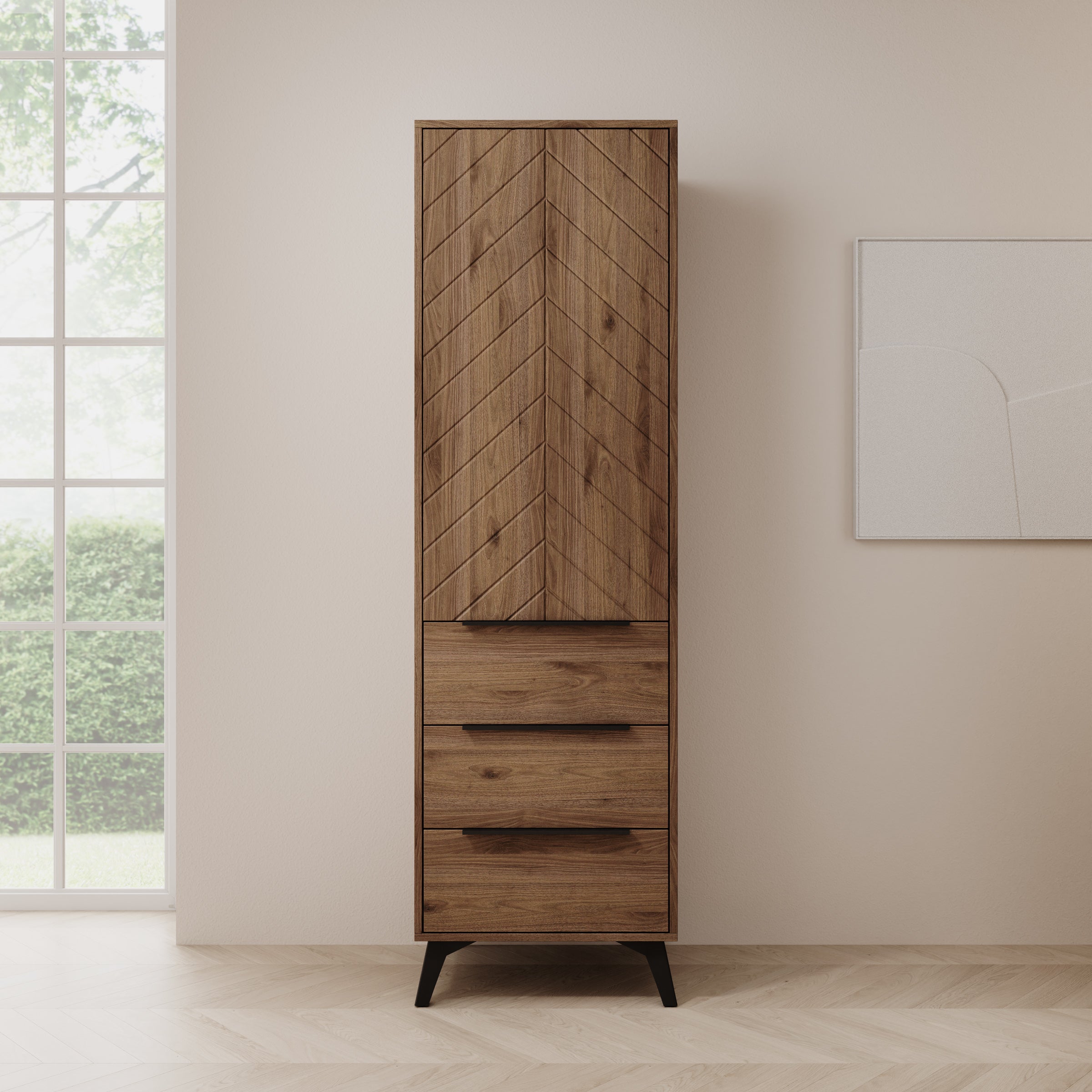 Xiano - Kledingkast met lades - Donker eikenpatroon - 54x40x180 cm