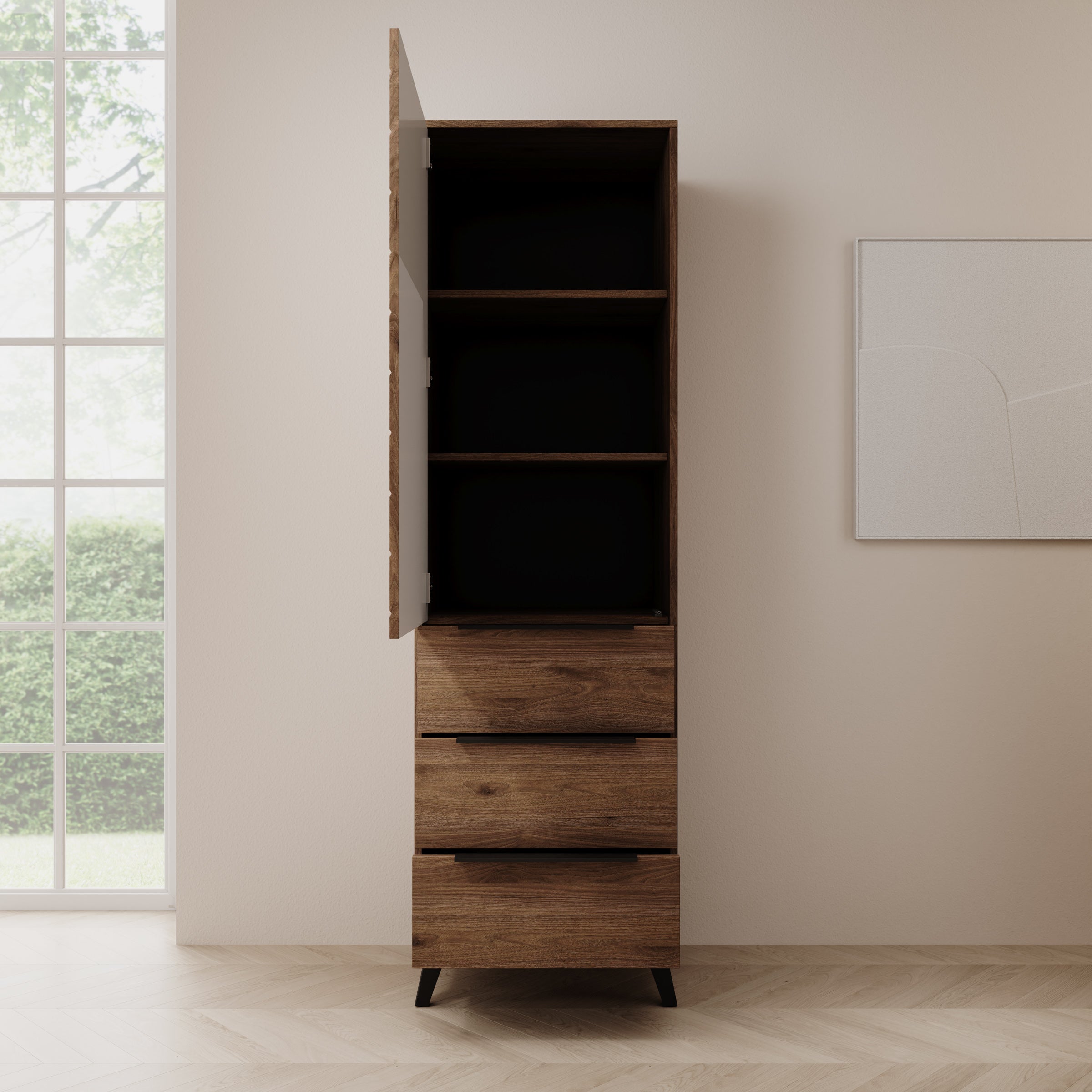 Xiano - Kledingkast met lades - Donker eikenpatroon - 54x40x180 cm