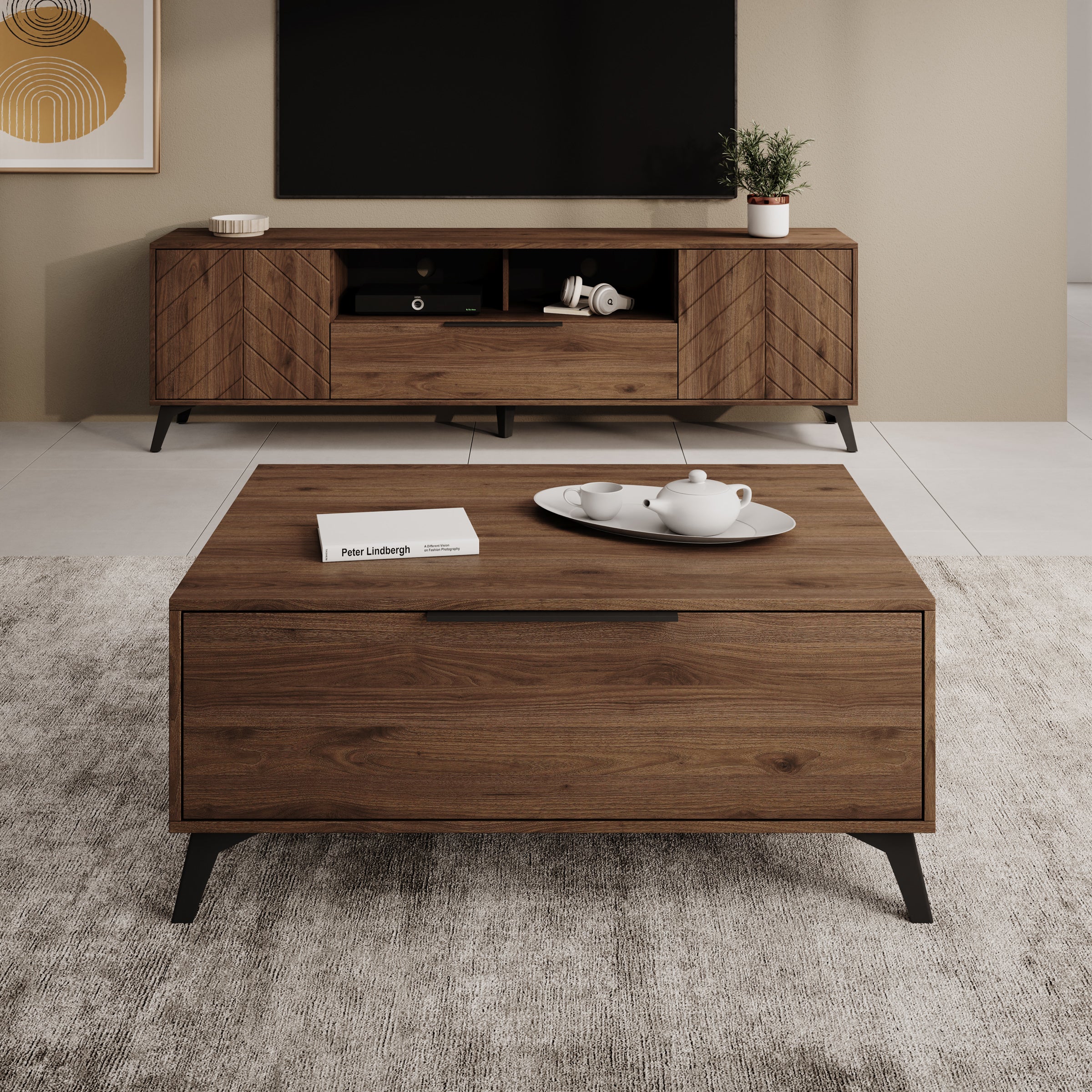 Xiano - Salontafel - Donker eikenpatroon - 104x75x45 cm