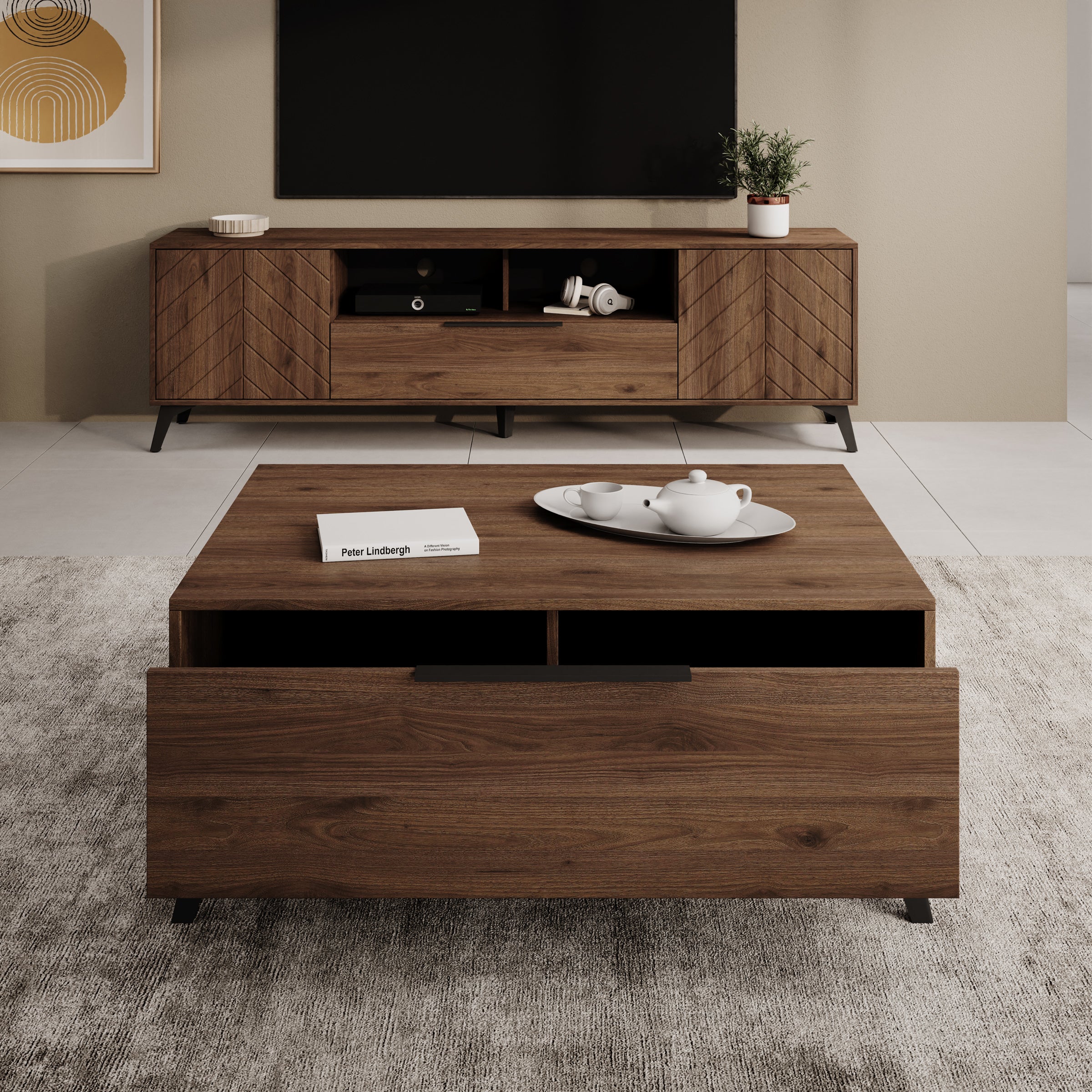 Xiano - Salontafel - Donker eikenpatroon - 104x75x45 cm