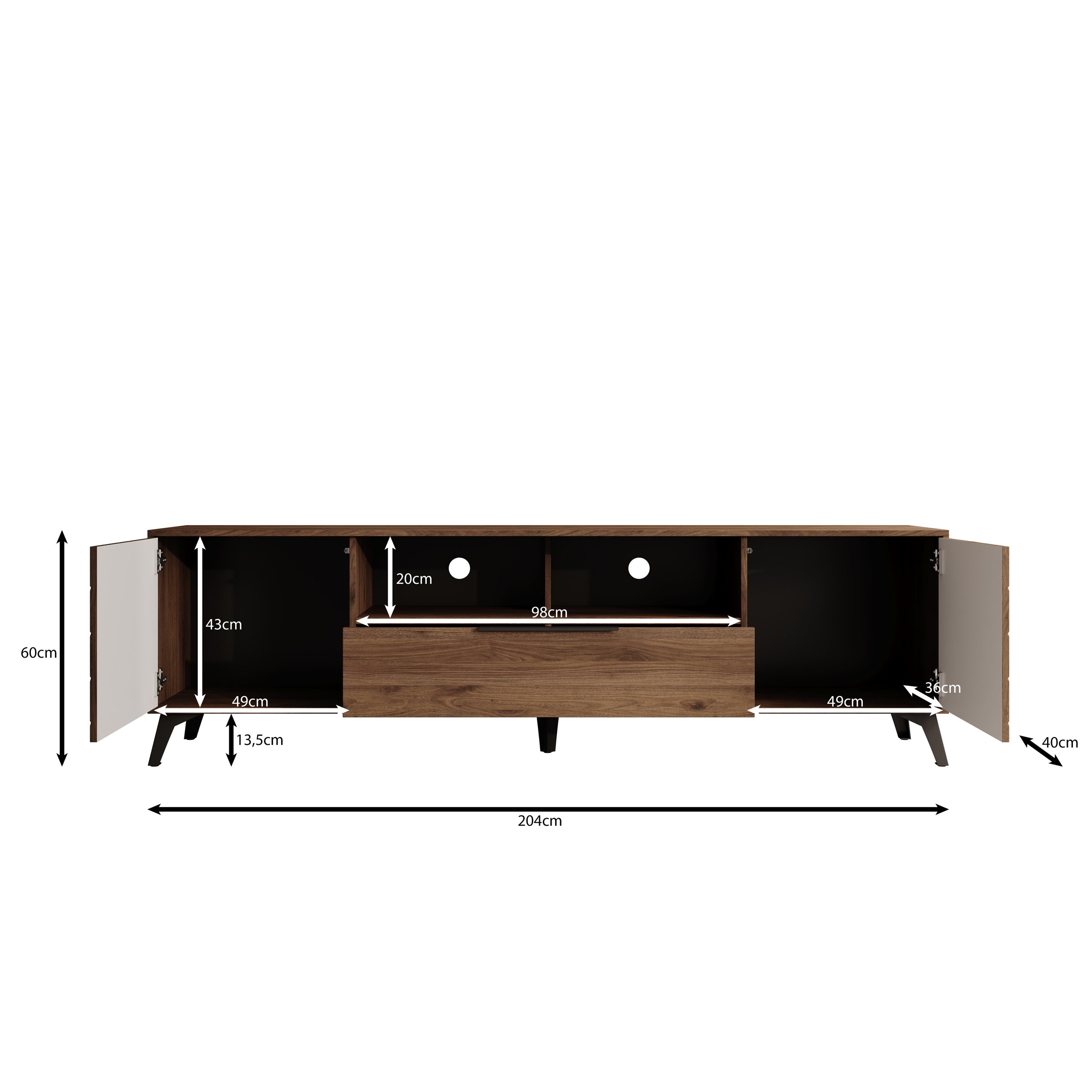 Xiano - TV-Meubel - Donker eikenpatroon - 204x40x60 cm
