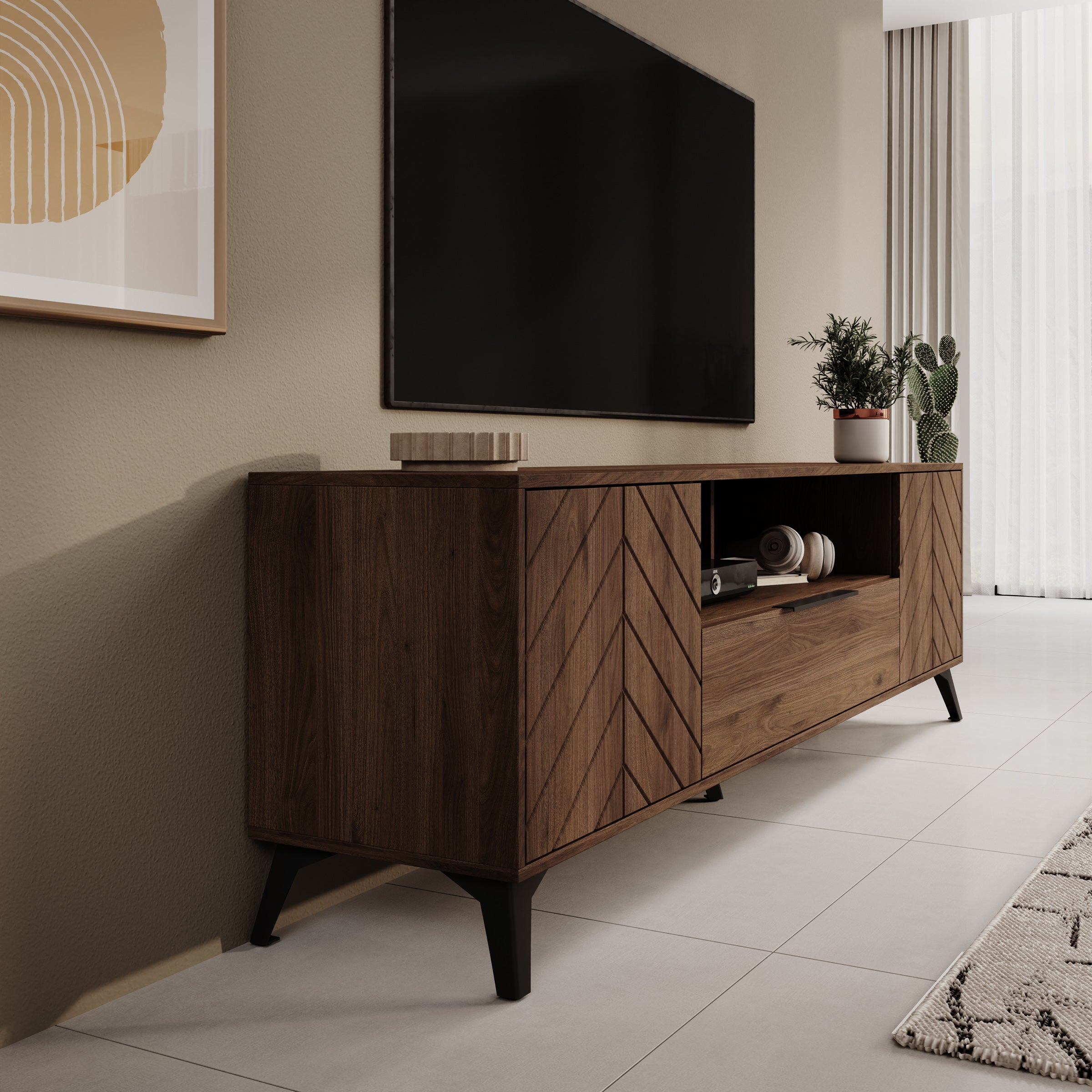 Xiano - TV-Meubel - Donker eikenpatroon - 204x40x60 cm