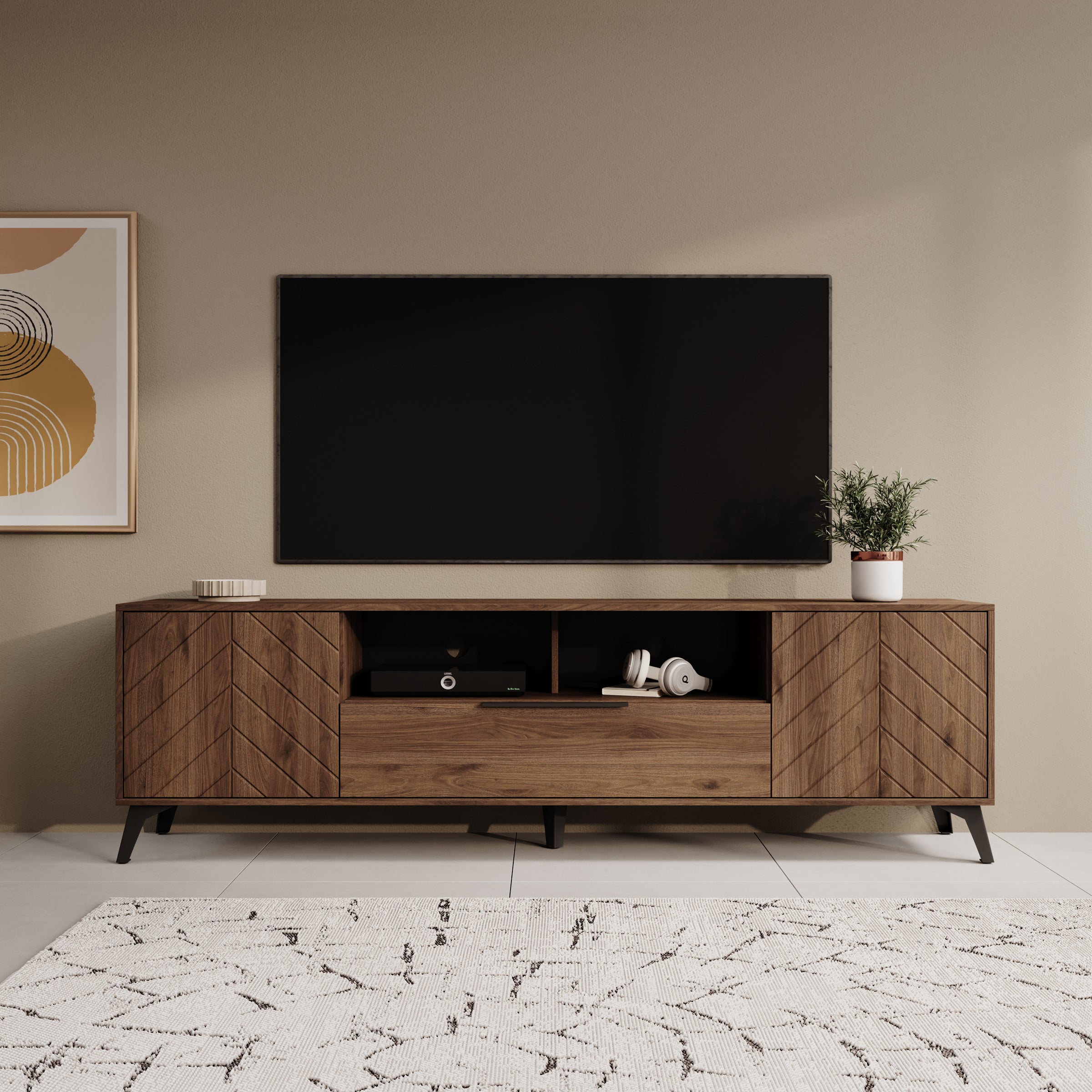 Xiano - TV-Meubel - Donker eikenpatroon - 204x40x60 cm