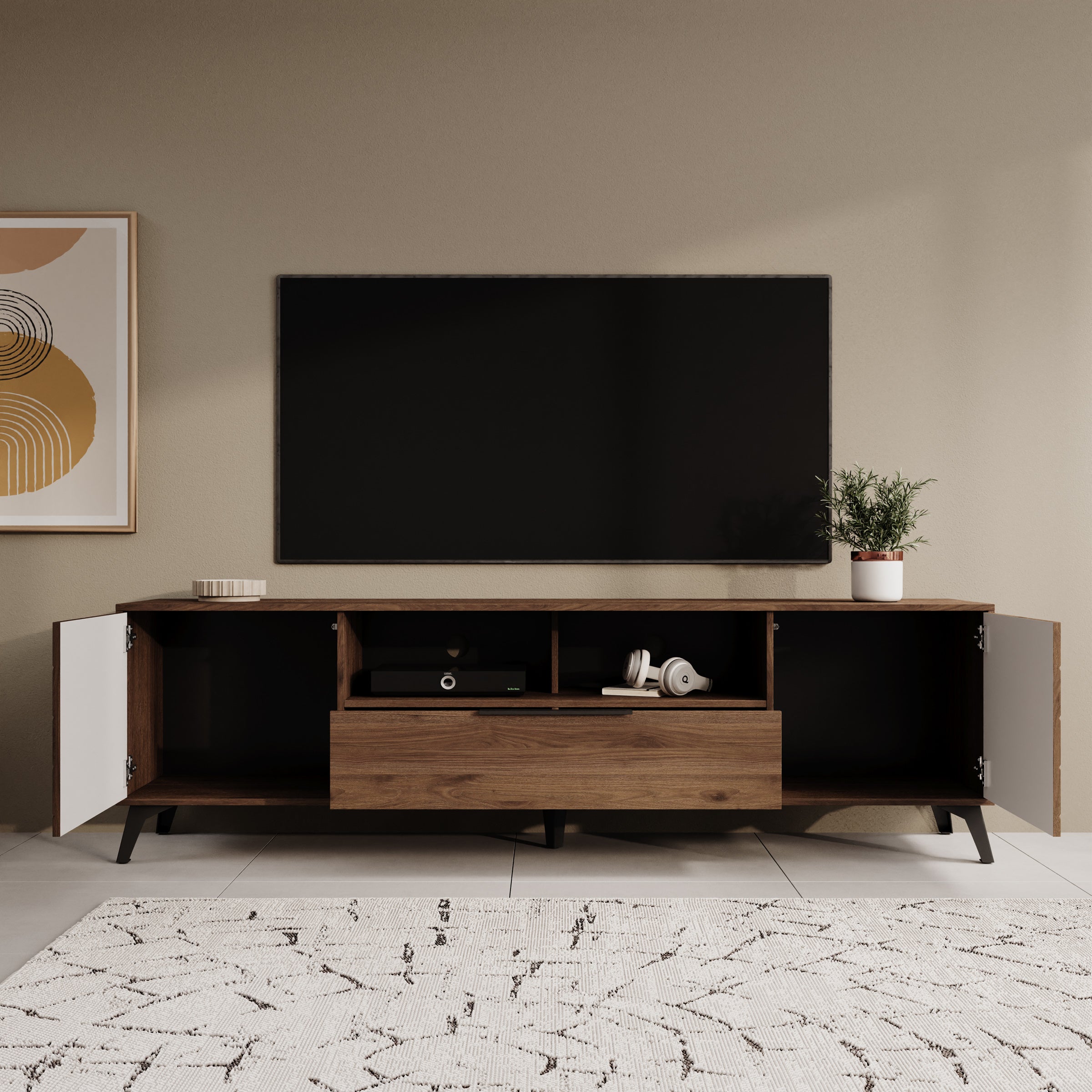 Xiano - TV-Meubel - Donker eikenpatroon - 204x40x60 cm