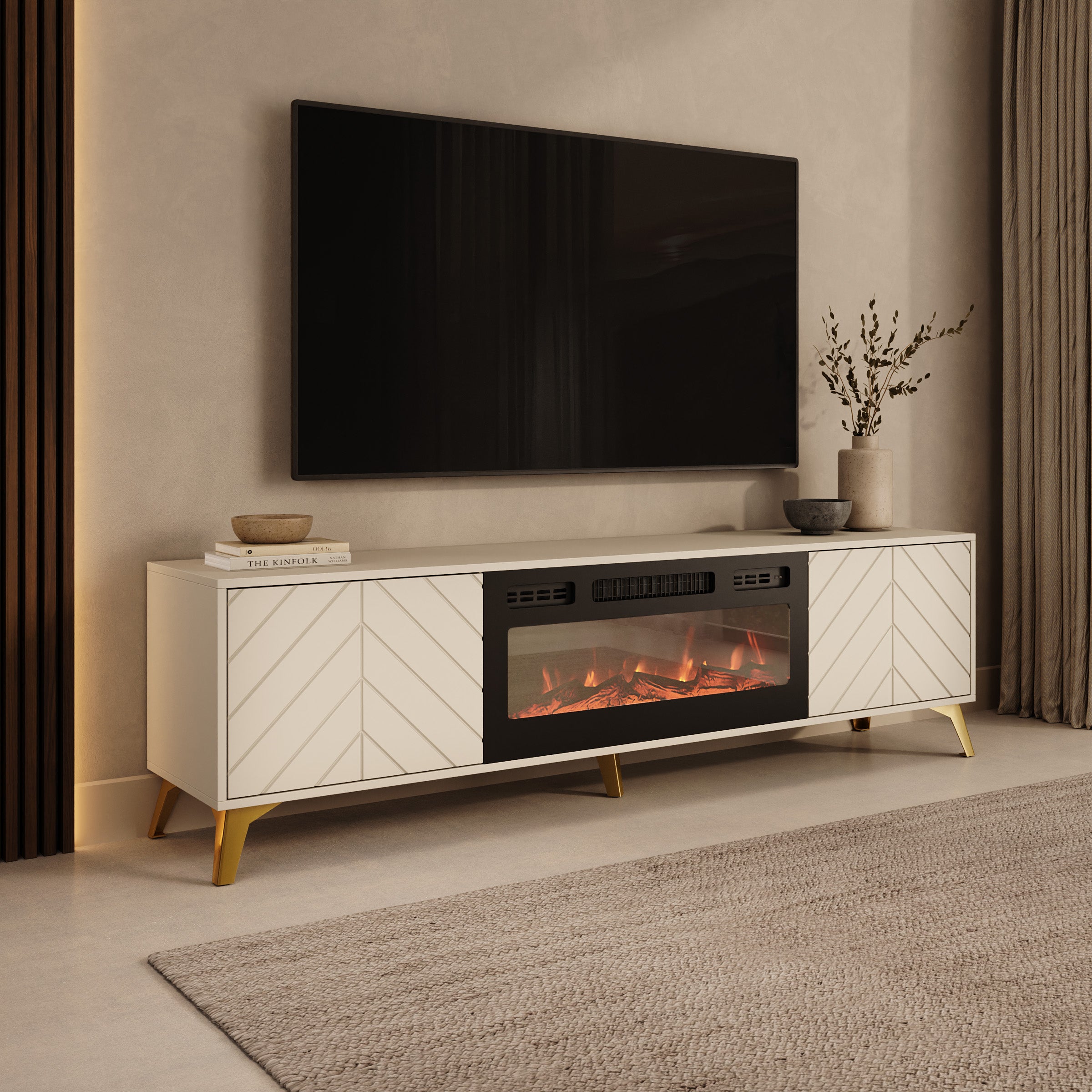 Xiano - TV-Meubel met sfeerhaard - Beige - 184x40x53 cm