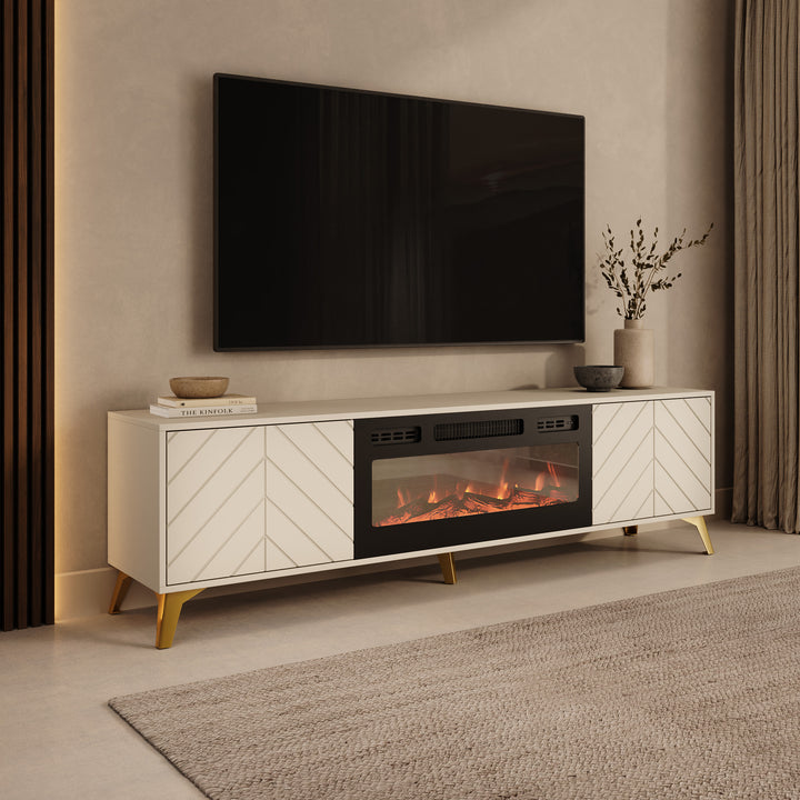 Xiano - TV-Meubel met sfeerhaard - Beige - 184x40x53 cm