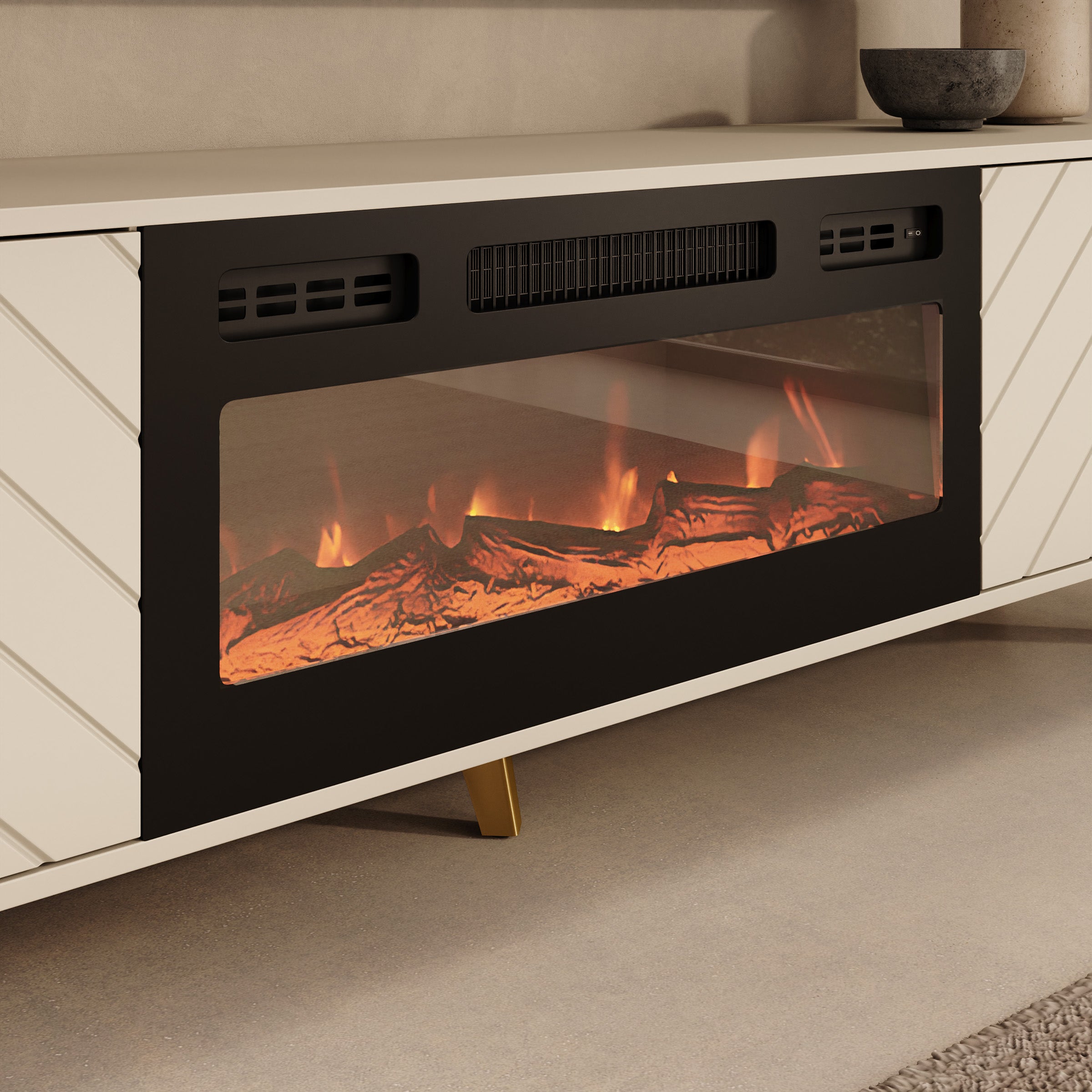 Xiano - TV-Meubel met sfeerhaard - Beige - 184x40x53 cm