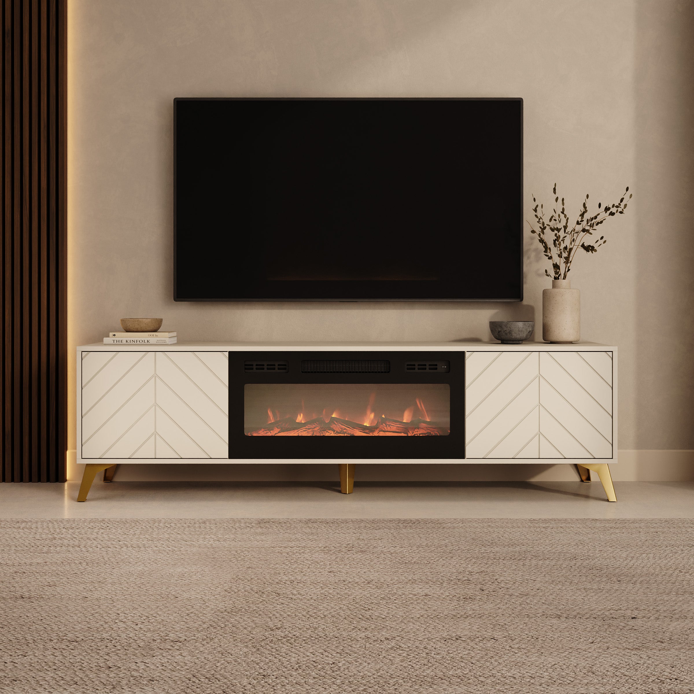 Xiano - TV-Meubel met sfeerhaard - Beige - 184x40x53 cm
