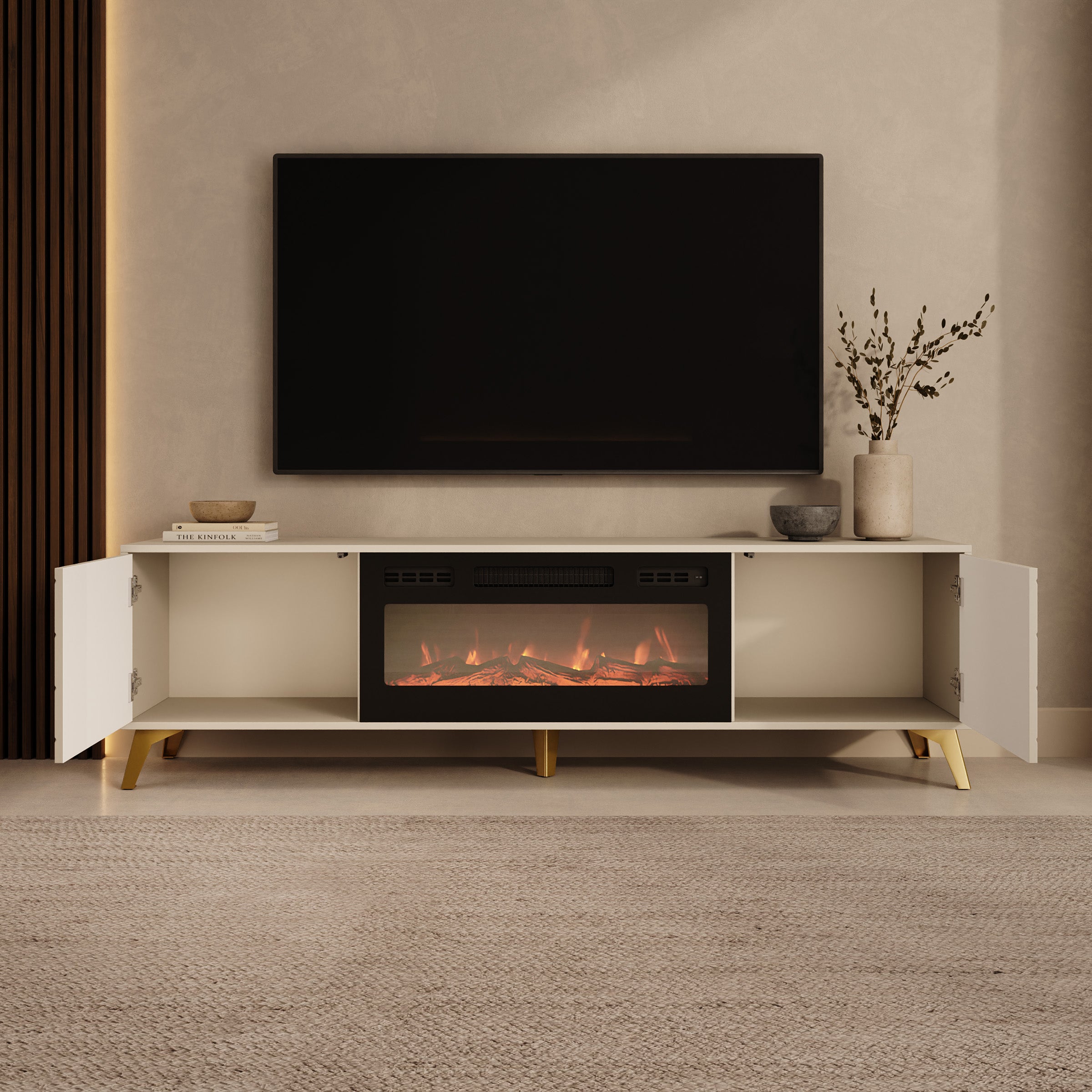 Xiano - TV-Meubel met sfeerhaard - Beige - 184x40x53 cm