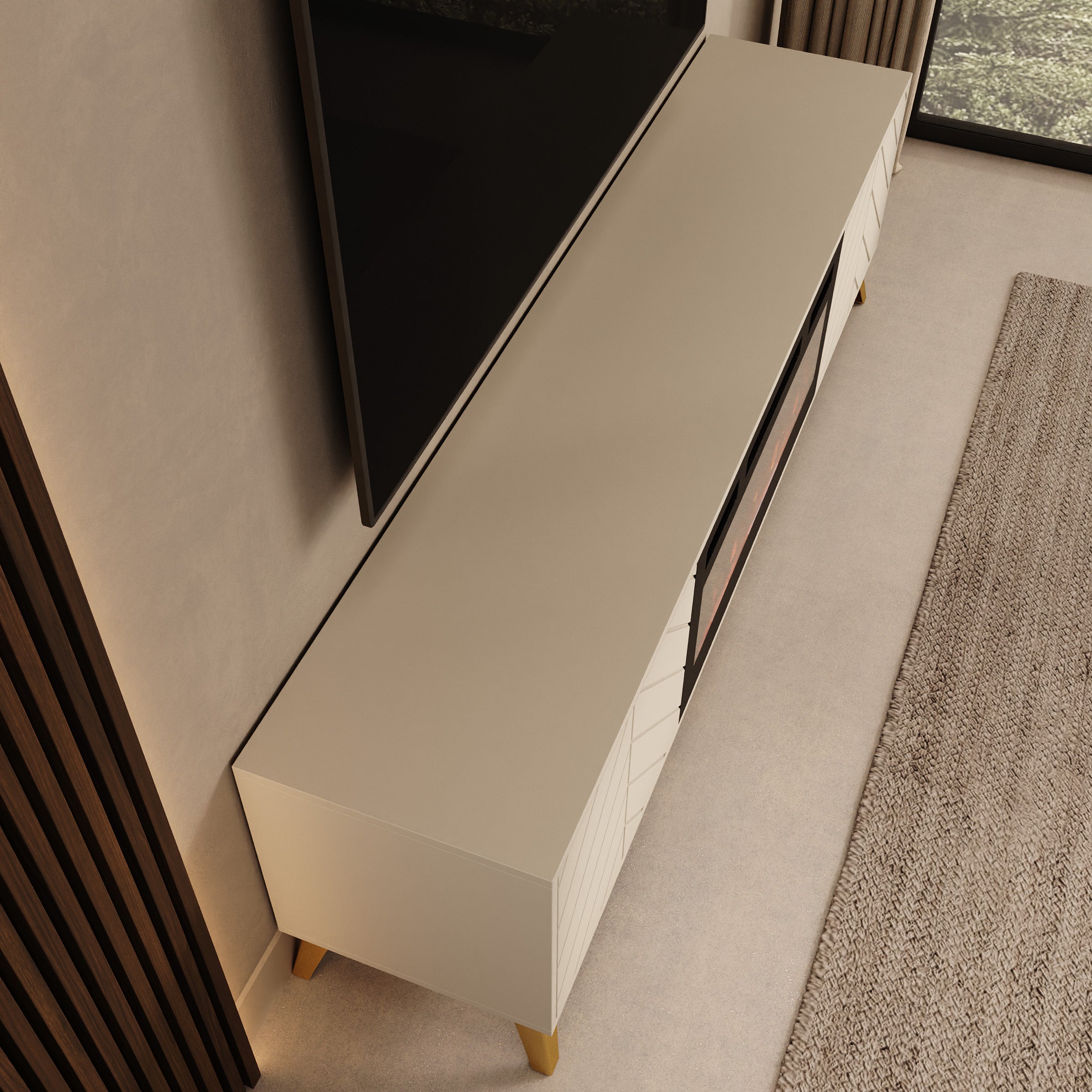 Xiano - TV-Meubel met sfeerhaard - Beige - 184x40x53 cm