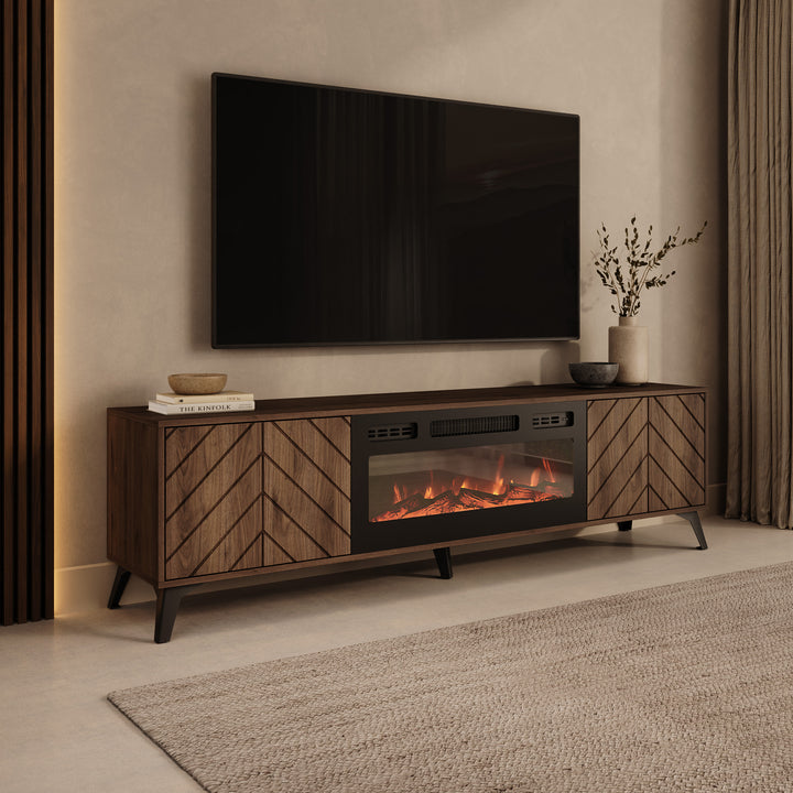 Xiano - TV-Meubel met sfeerhaard - Donker eikenpatroon - 184x40x53 cm