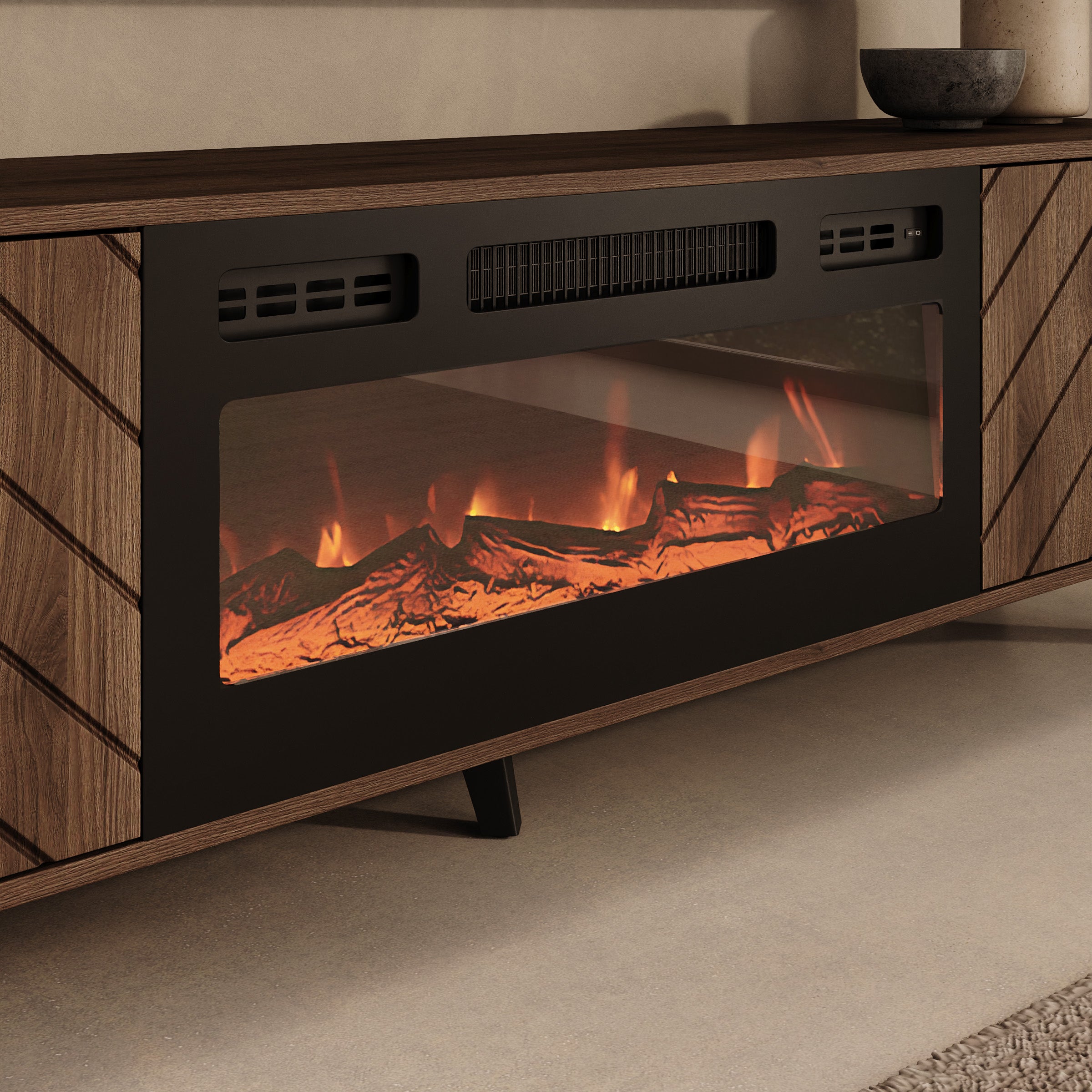 Xiano - TV-Meubel met sfeerhaard - Donker eikenpatroon - 184x40x53 cm