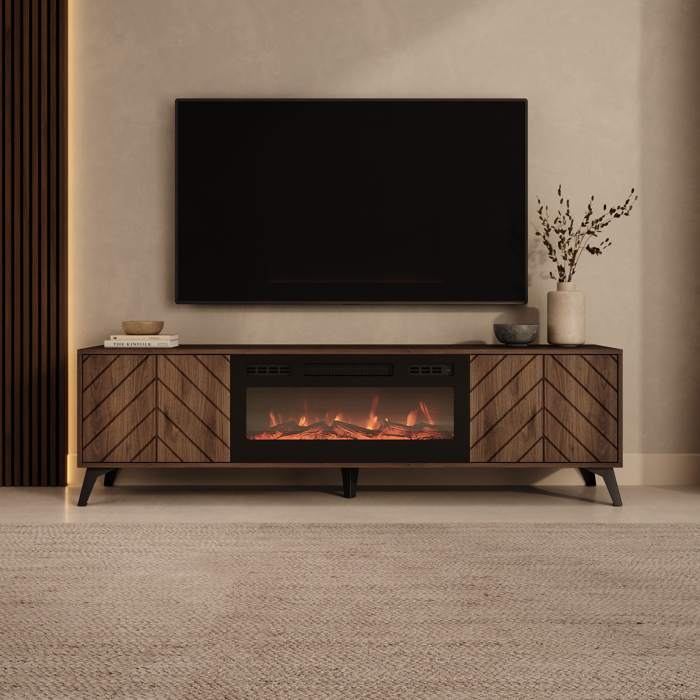 Xiano - TV-Meubel met sfeerhaard - Donker eikenpatroon - 184x40x53 cm