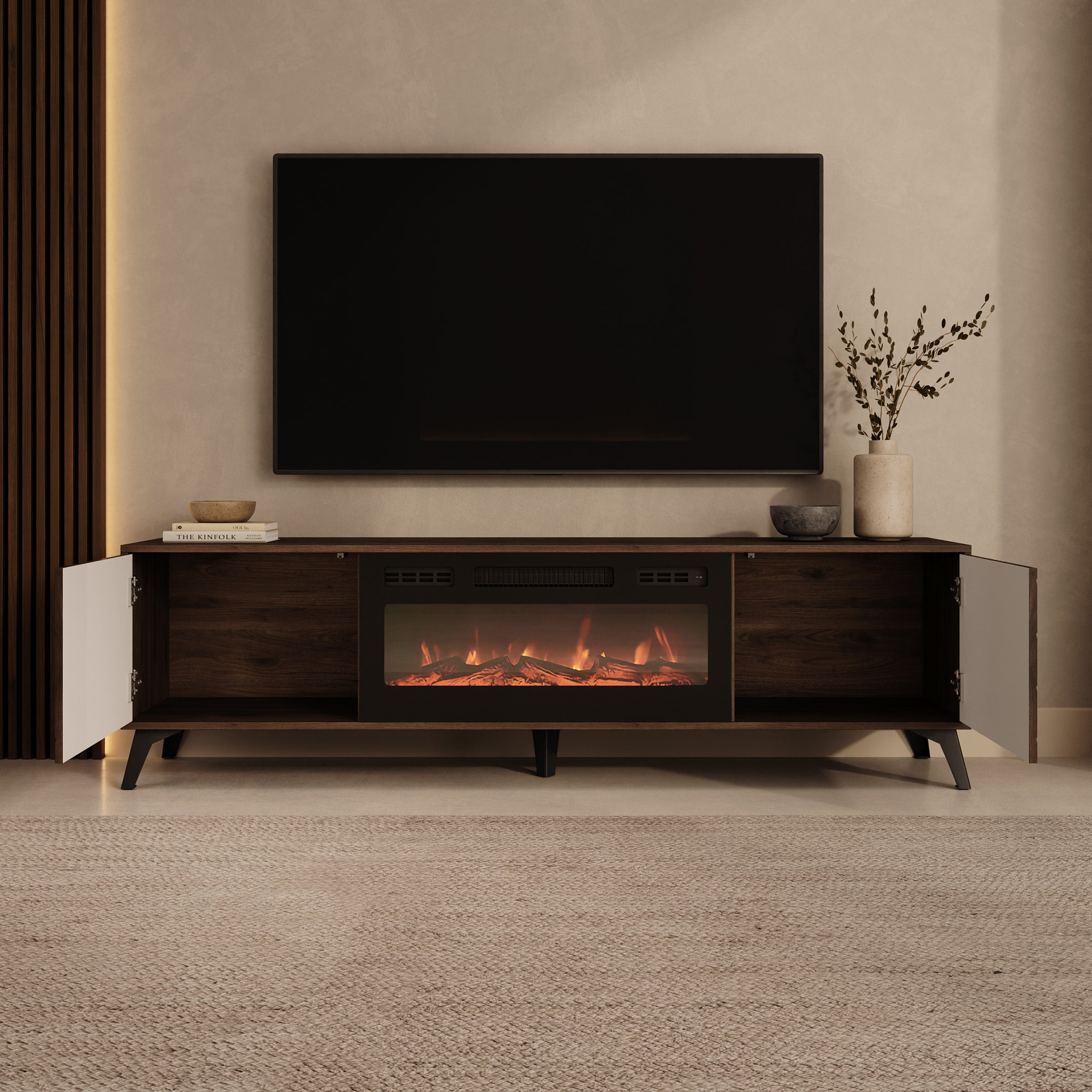 Xiano - TV-Meubel met sfeerhaard - Donker eikenpatroon - 184x40x53 cm