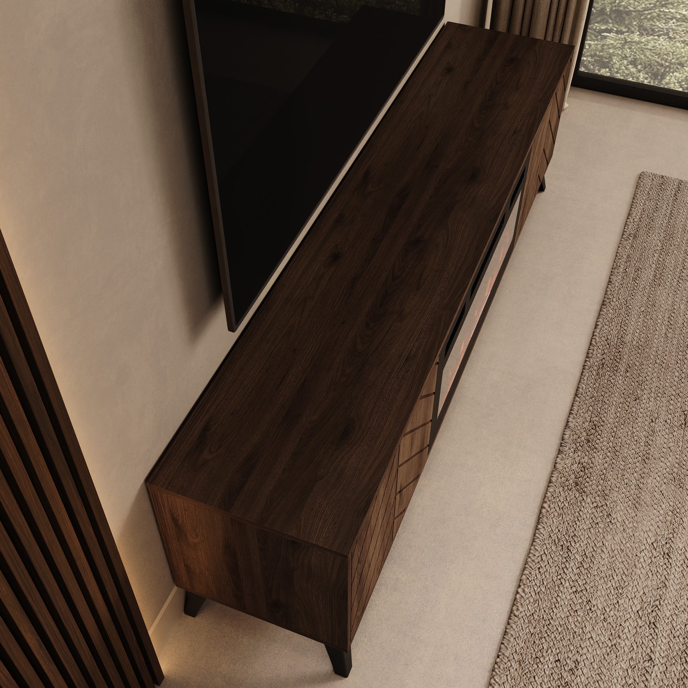 Xiano - TV-Meubel met sfeerhaard - Donker eikenpatroon - 184x40x53 cm