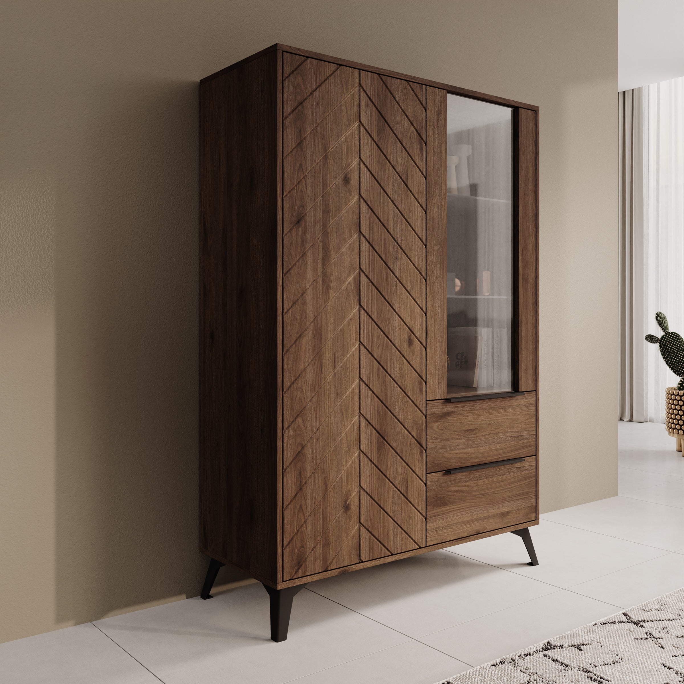 Xiano - Vitrinekast - Donker eikenpatroon - 104x40x150 cm
