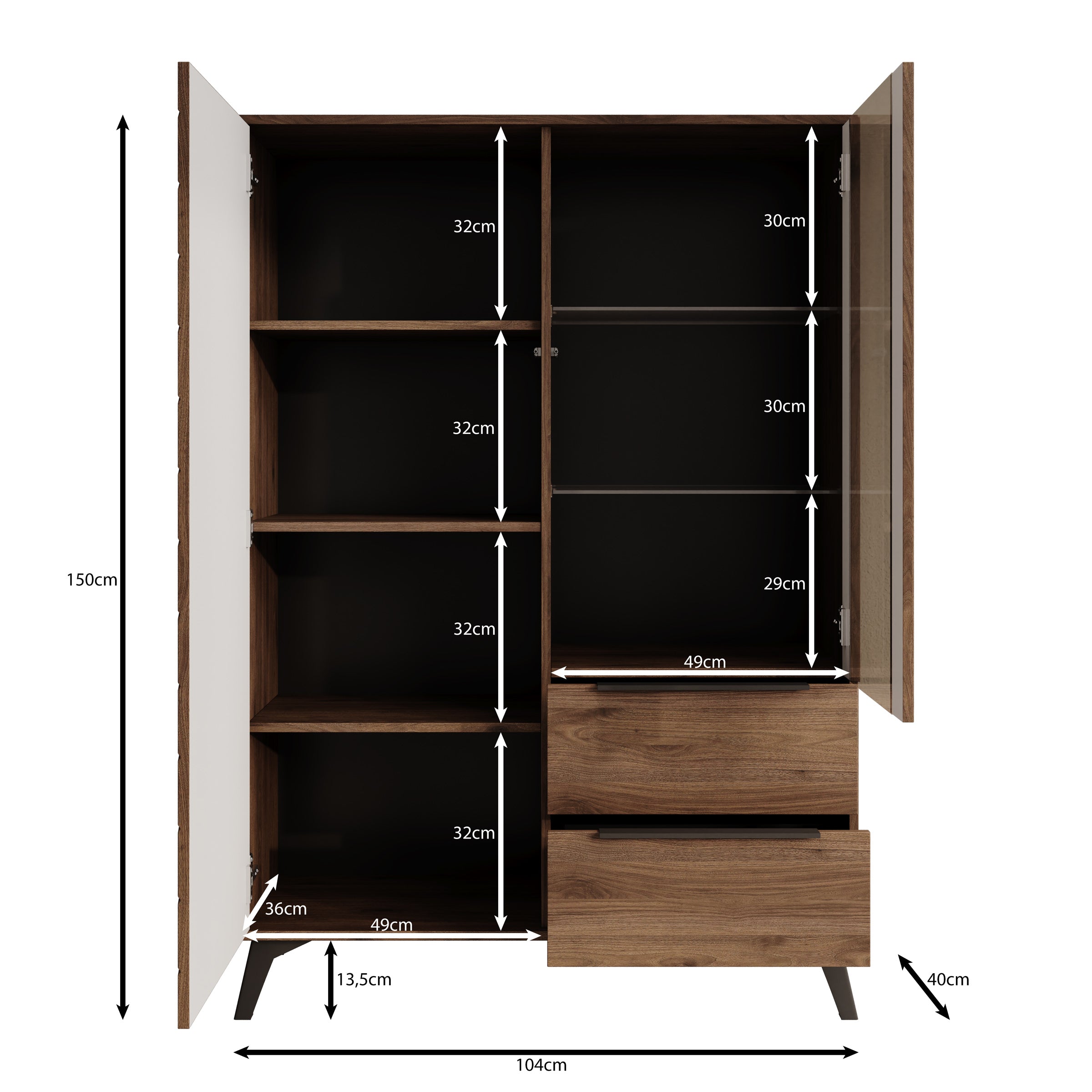 Xiano - Vitrinekast - Donker eikenpatroon - 104x40x150 cm