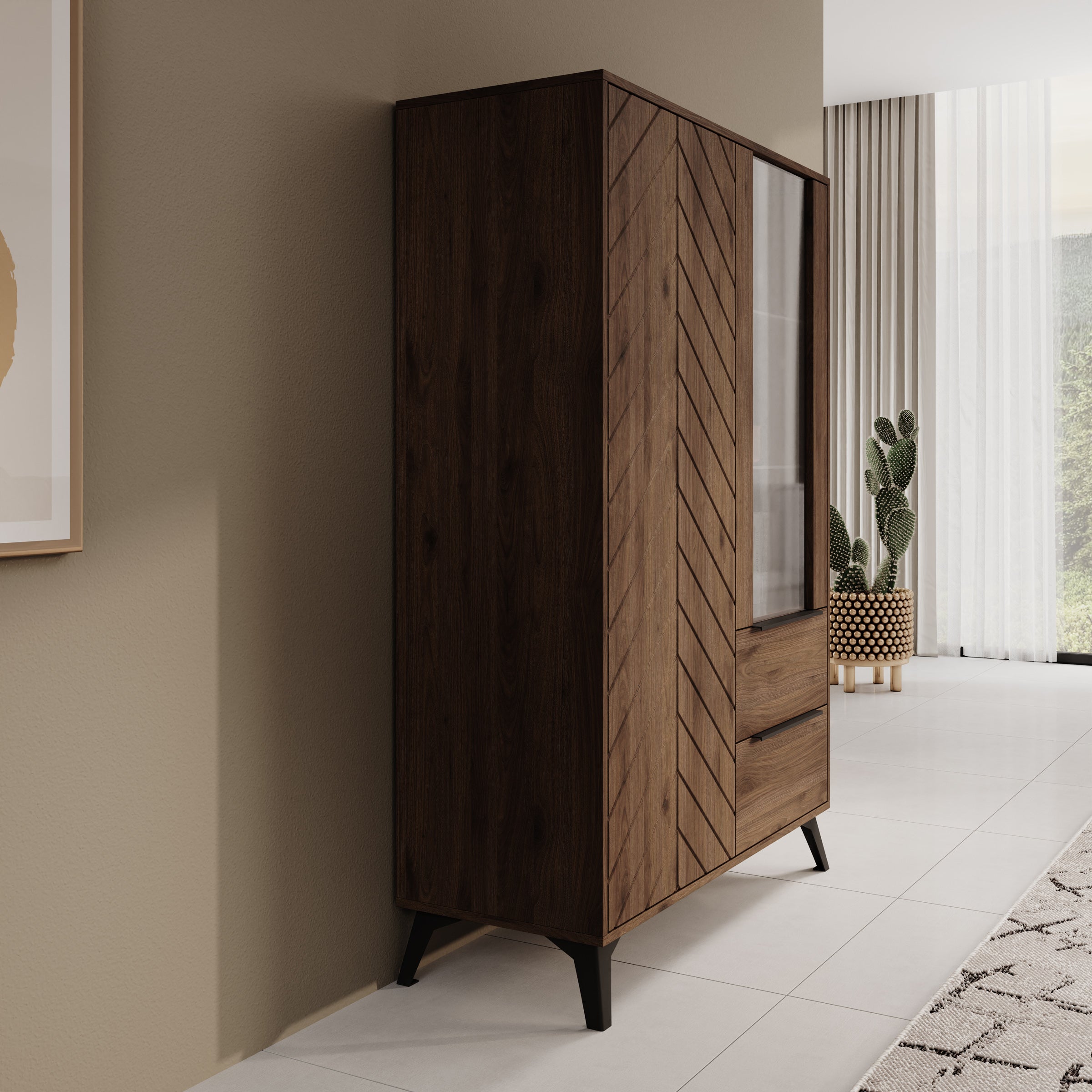 Xiano - Vitrinekast - Donker eikenpatroon - 104x40x150 cm