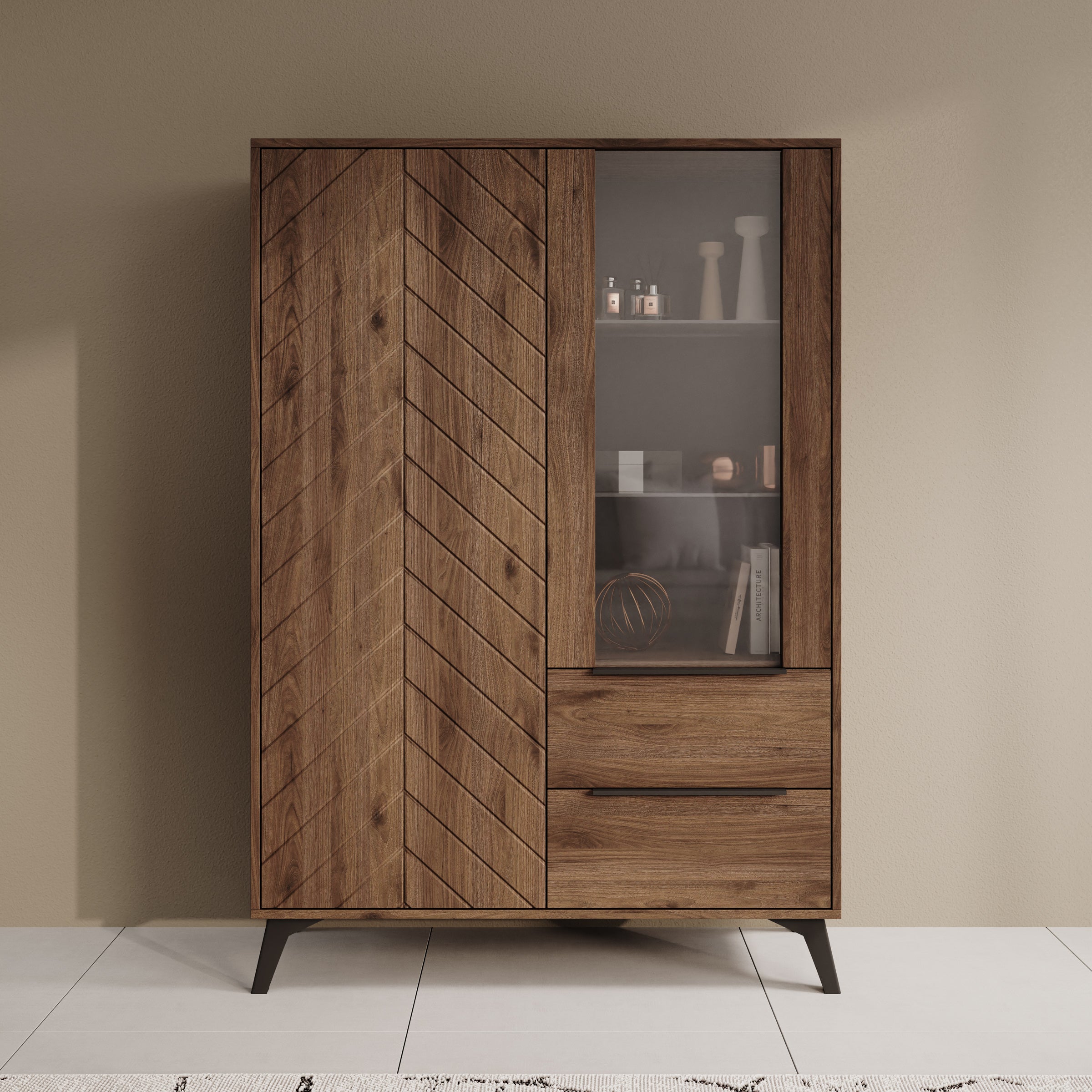 Xiano - Vitrinekast - Donker eikenpatroon - 104x40x150 cm