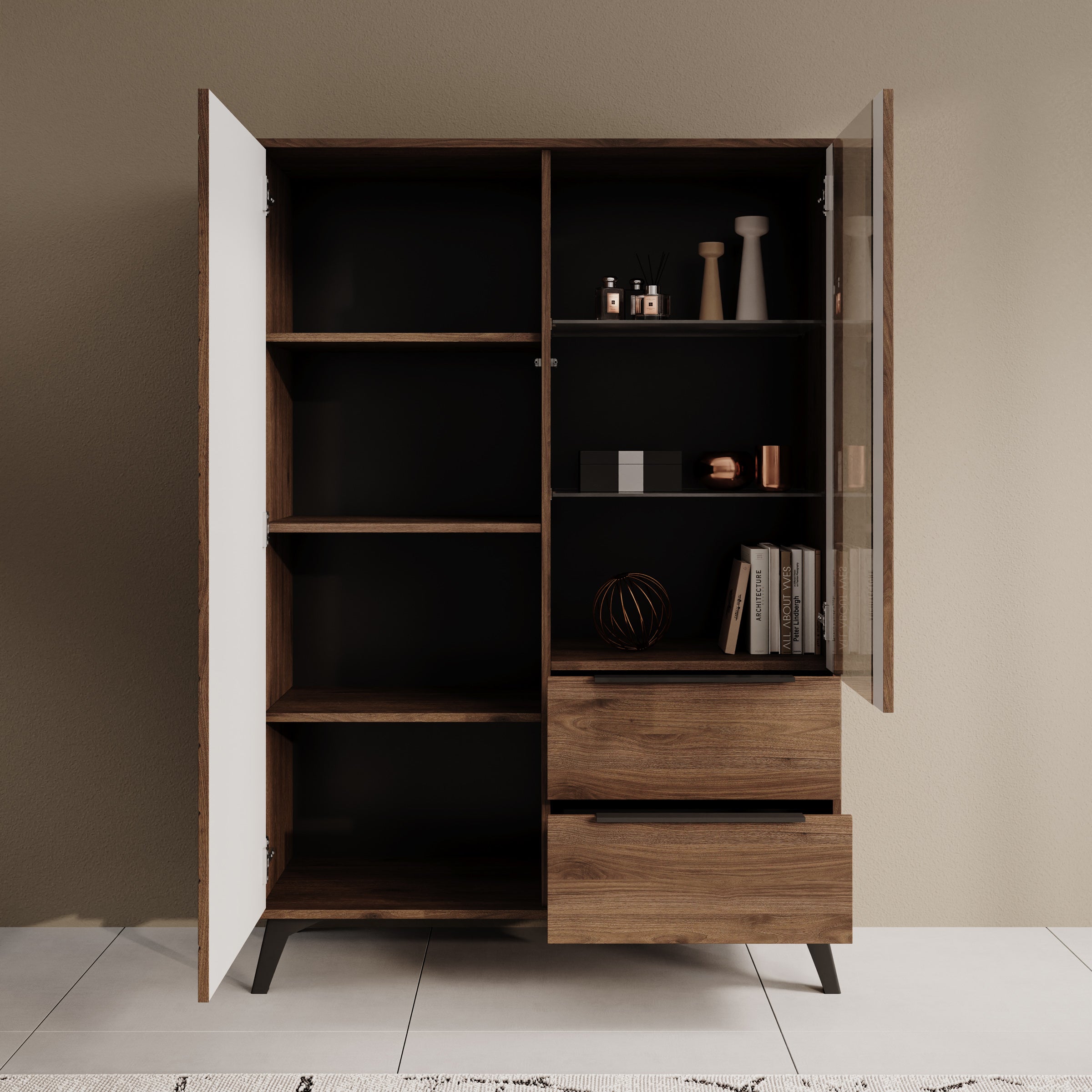 Xiano - Vitrinekast - Donker eikenpatroon - 104x40x150 cm
