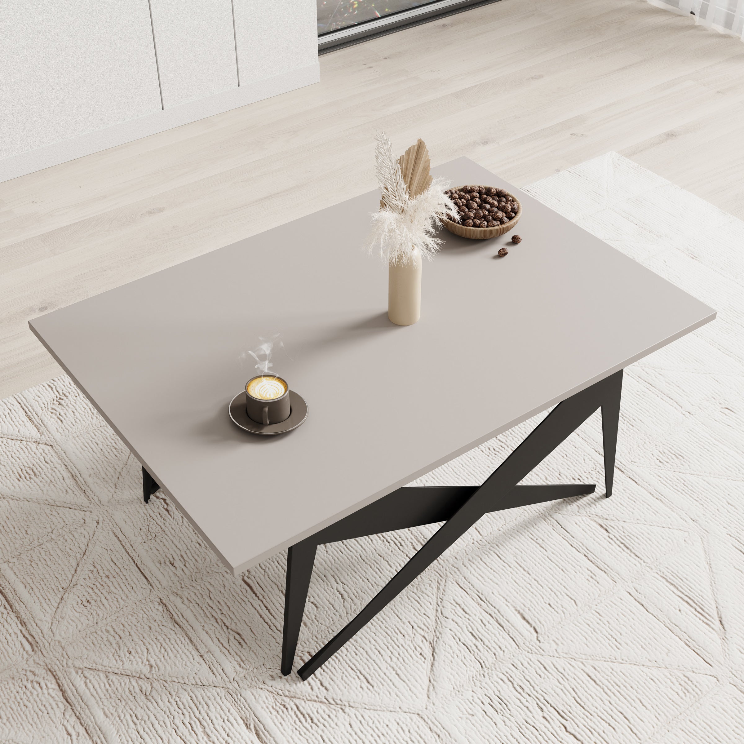 Xyra - Salontafel uitschuifbaar tot eettafel - Beige - 90x70x45 cm