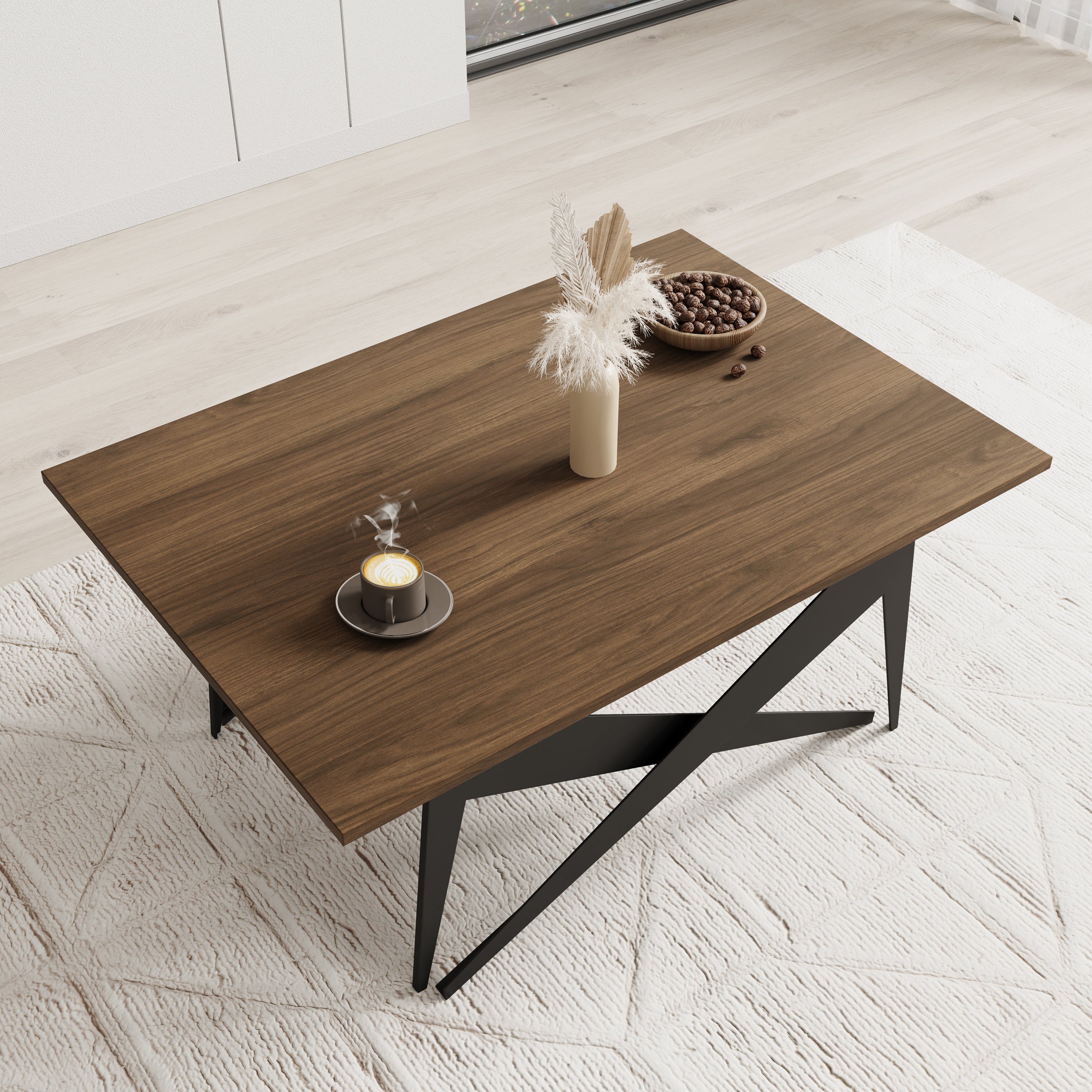 Xyra - Salontafel uitschuifbaar tot eettafel - Donker eikenpatroon - 90x70x45 cm