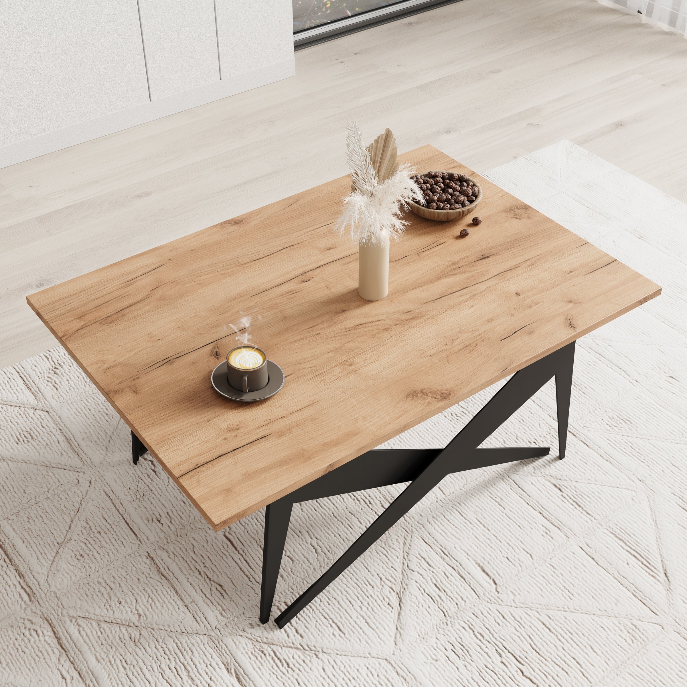 Xyra - Salontafel uitschuifbaar tot eettafel - Eikenpatroon - 90x70x45 cm