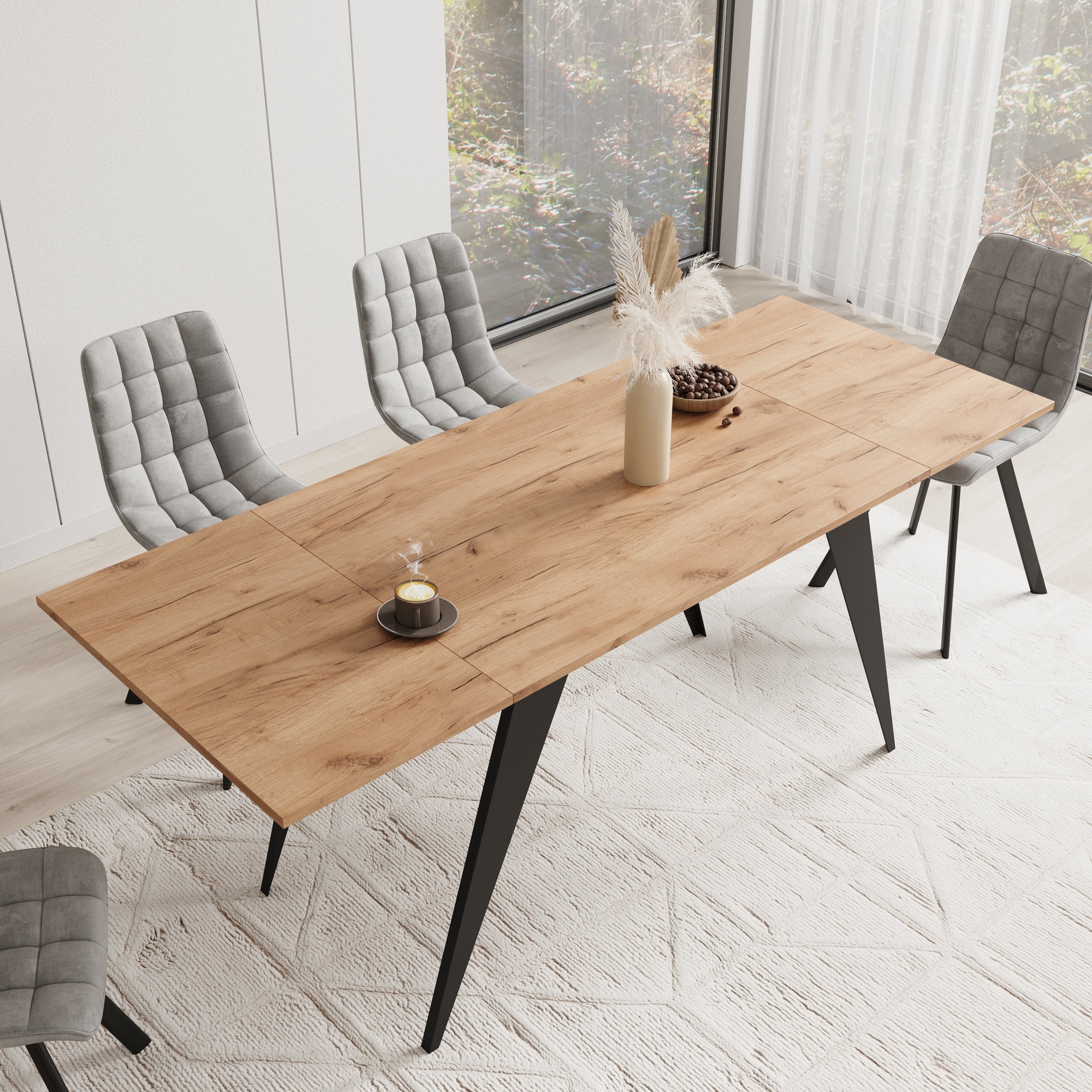 Xyra - Salontafel uitschuifbaar tot eettafel - Eikenpatroon - 90x70x45 cm