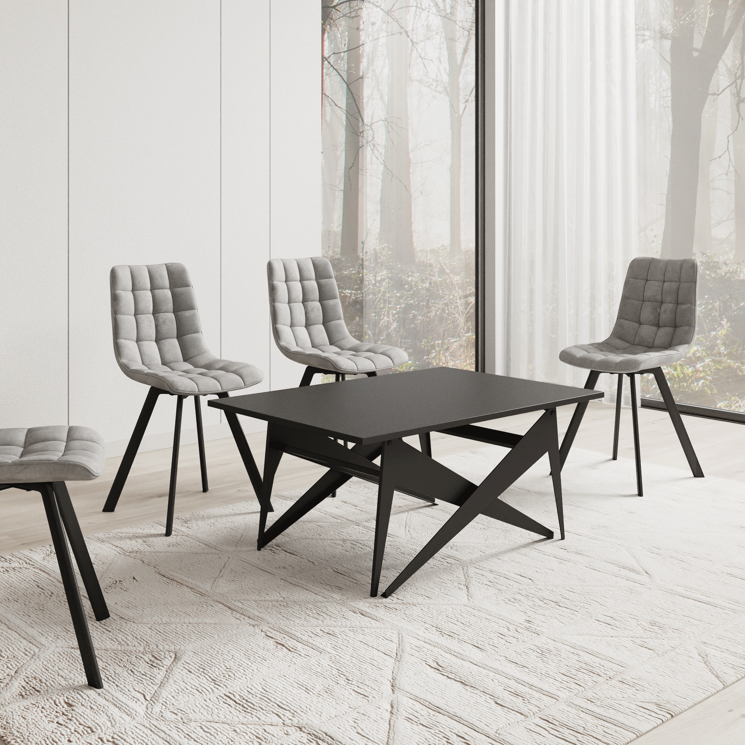 Xyra - Salontafel uitschuifbaar tot eettafel - Zwart - 90x70x45 cm