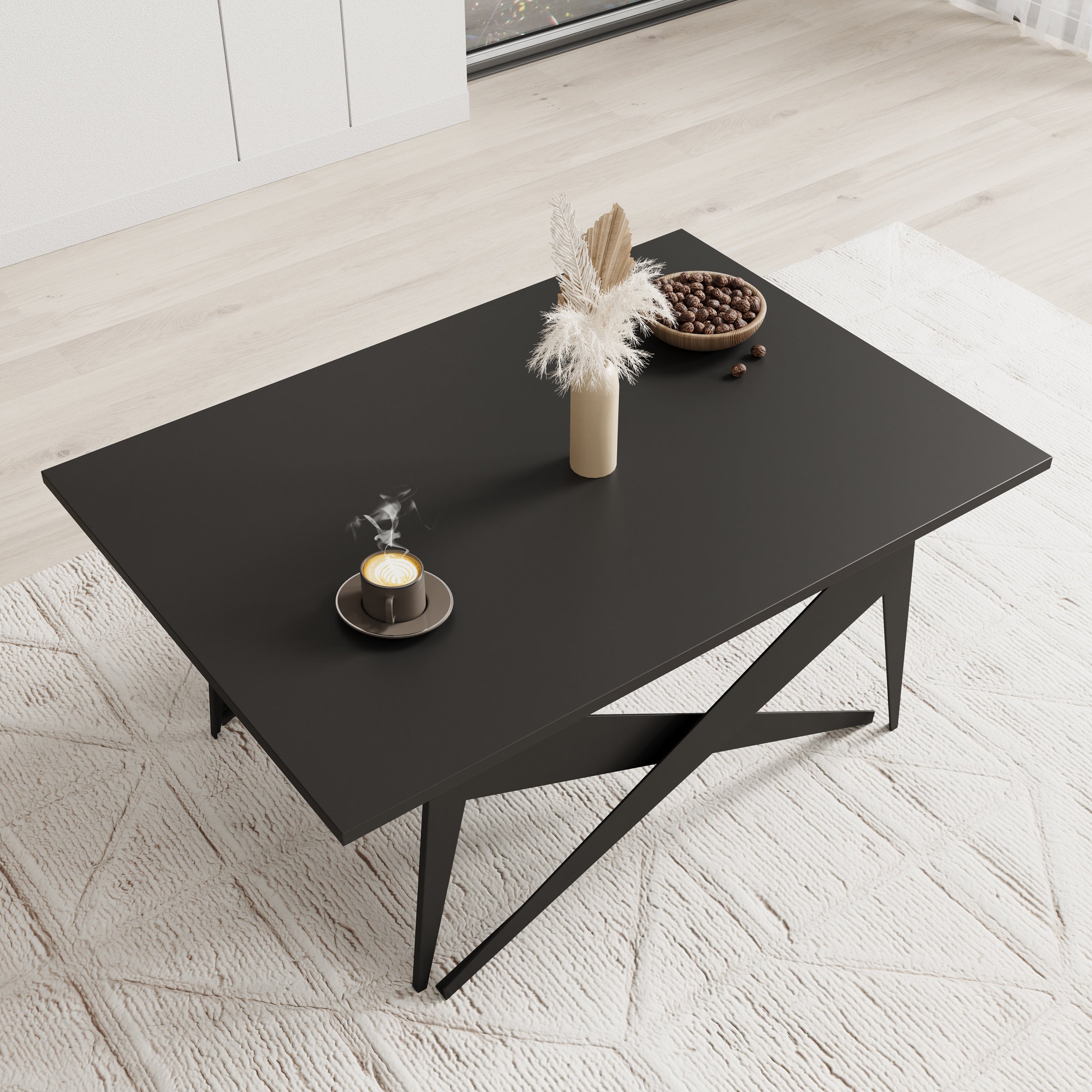 Xyra - Salontafel uitschuifbaar tot eettafel - Zwart - 90x70x45 cm