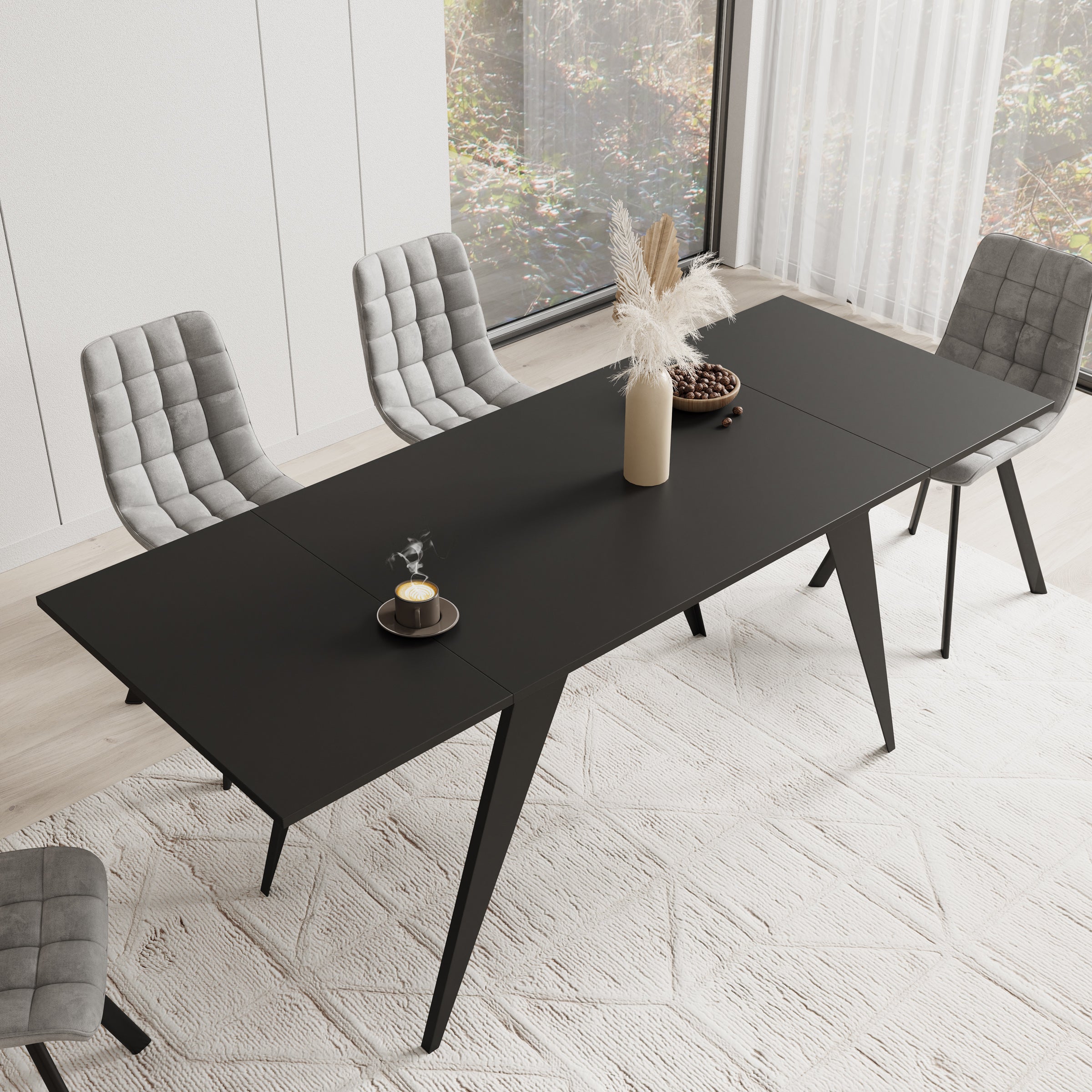 Xyra - Salontafel uitschuifbaar tot eettafel - Zwart - 90x70x45 cm