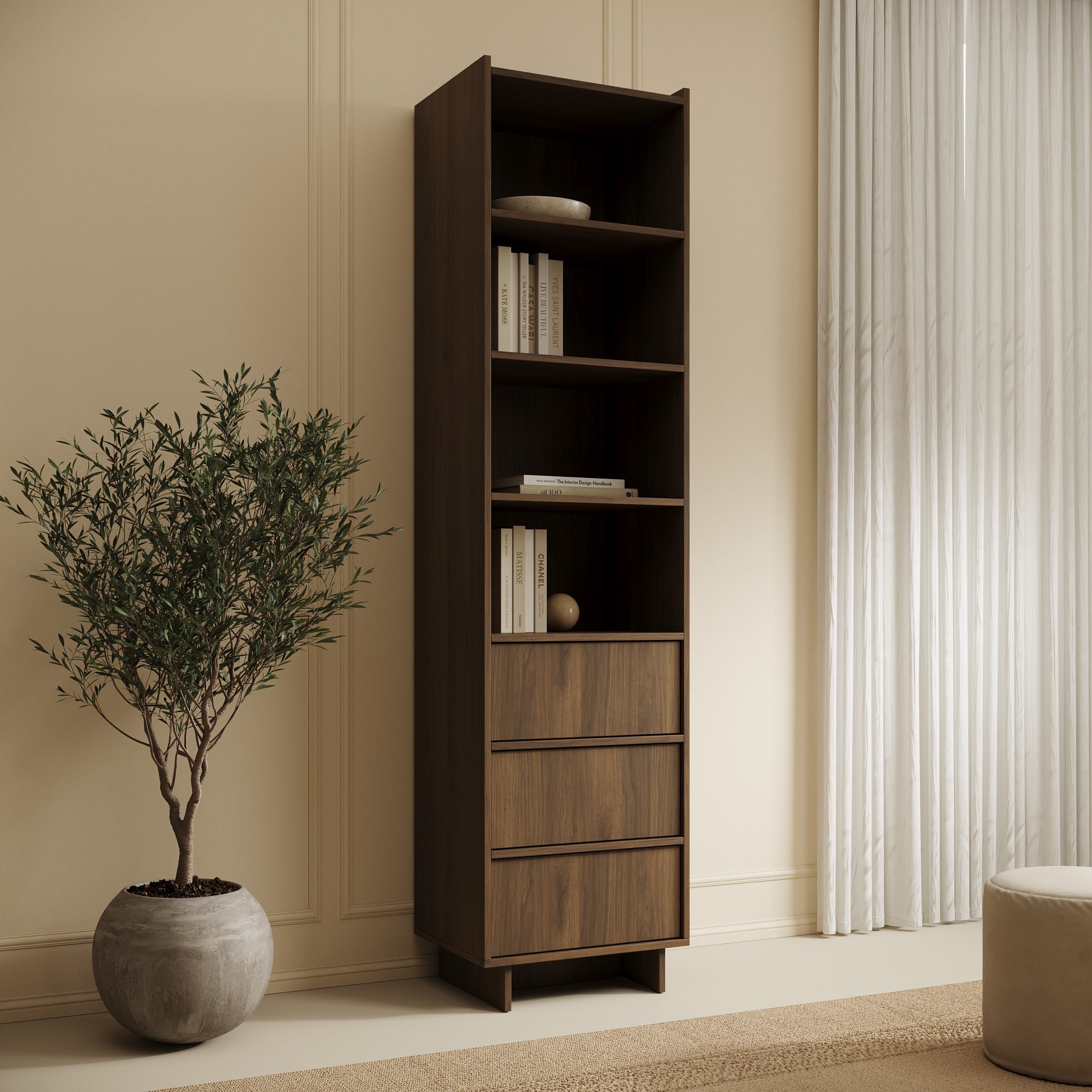 Yarrow - Boekenkast - Walnootpatroon - 50x39x201 cm