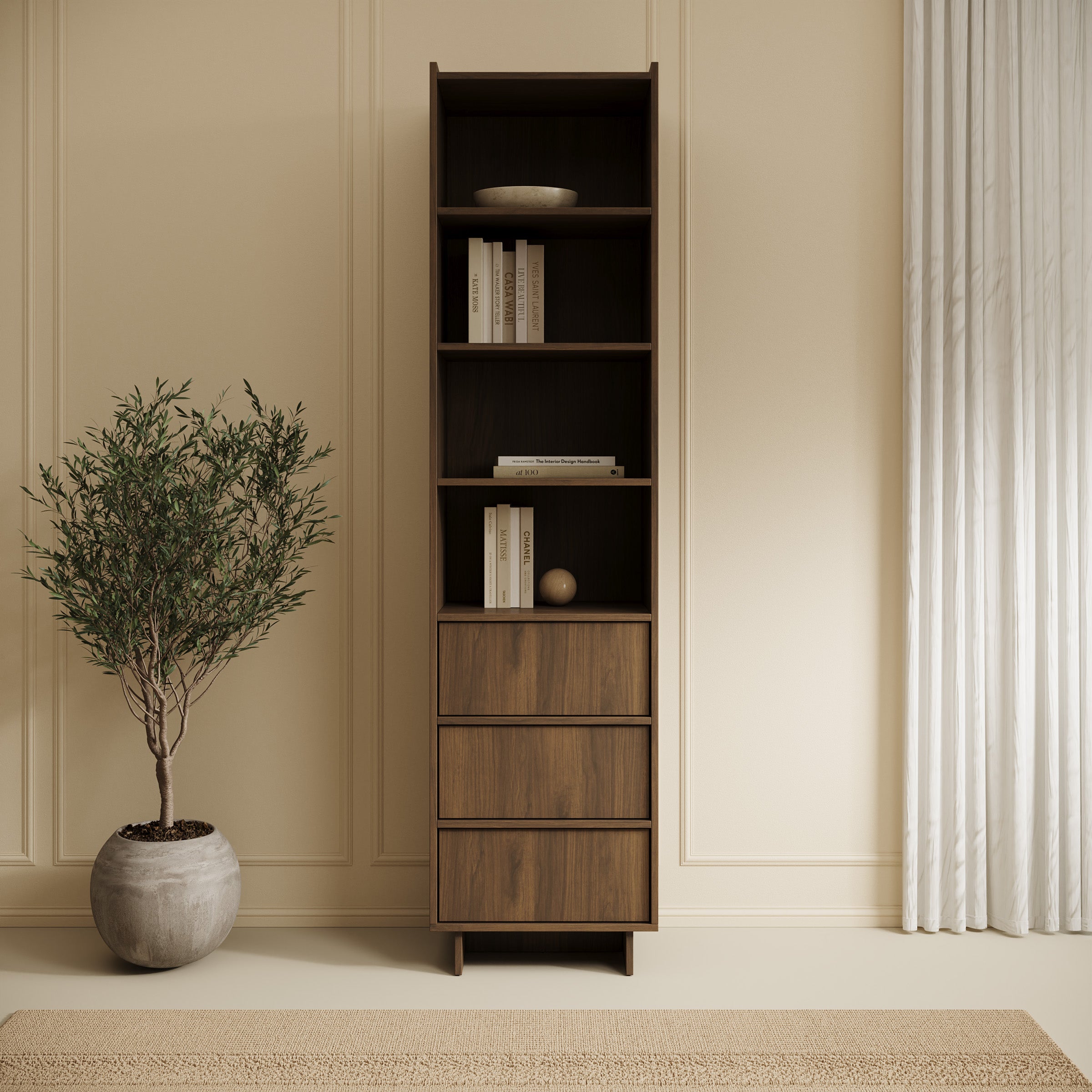 Yarrow - Boekenkast - Walnootpatroon - 50x39x201 cm