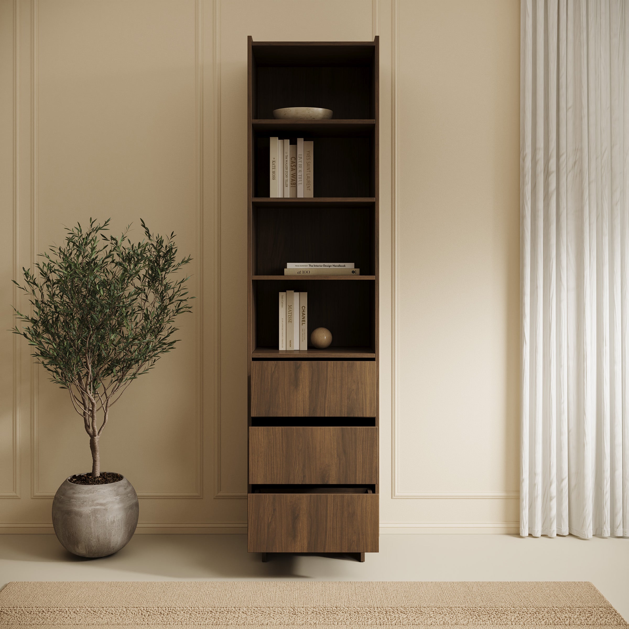 Yarrow - Boekenkast - Walnootpatroon - 50x39x201 cm