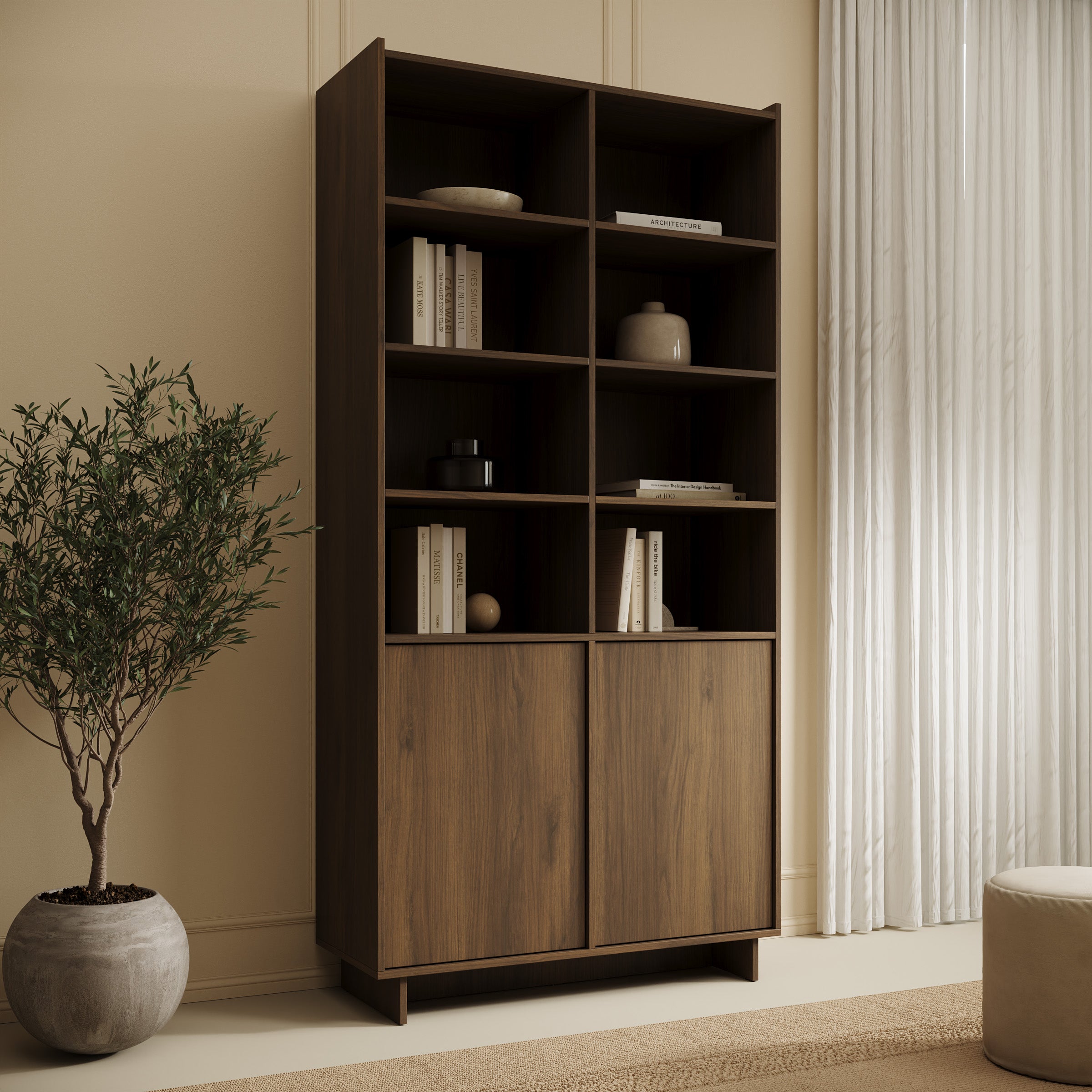 Yarrow - Boekenkast - Walnootpatroon - 98x39x201 cm