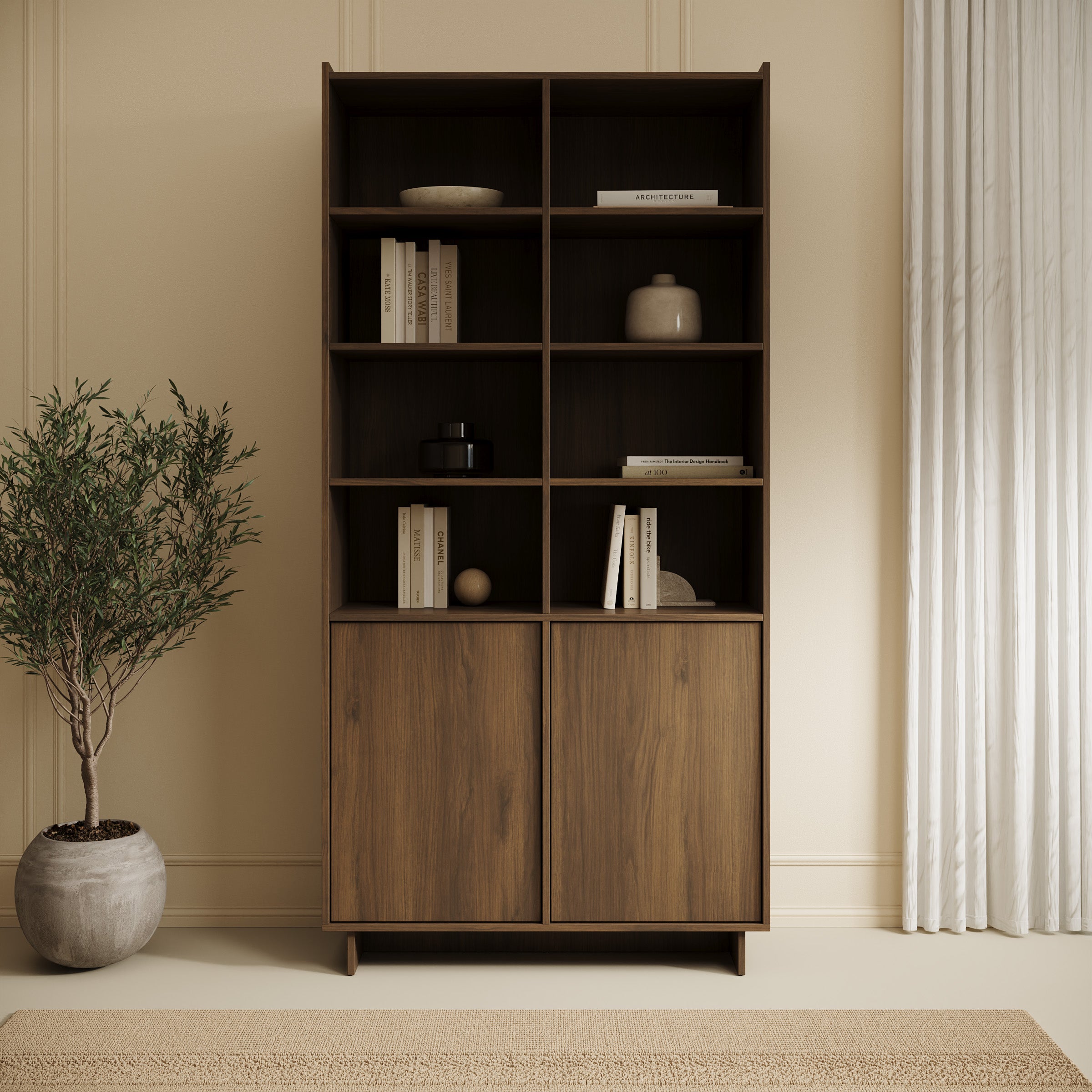 Yarrow - Boekenkast - Walnootpatroon - 98x39x201 cm