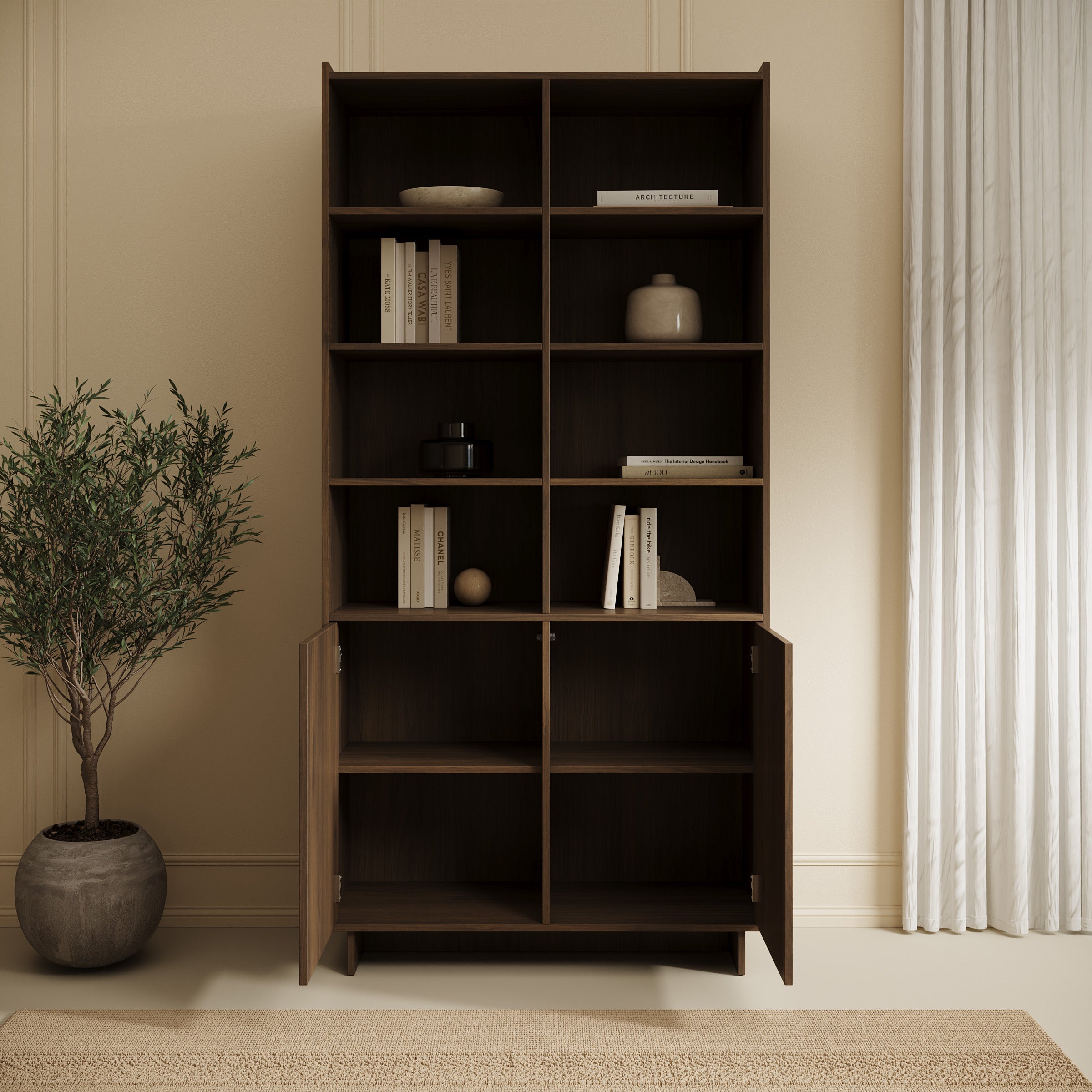Yarrow - Boekenkast - Walnootpatroon - 98x39x201 cm