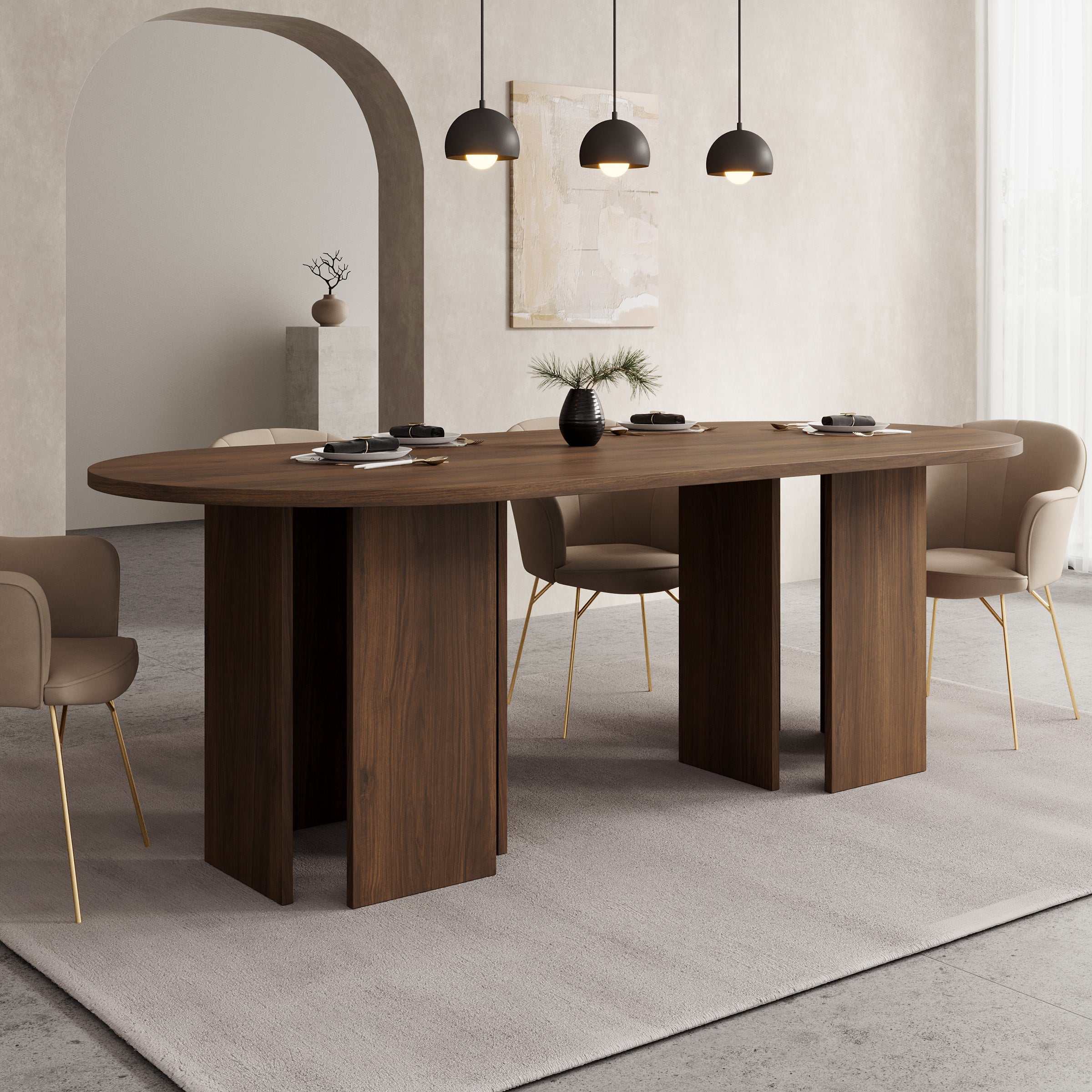 Yavero - Eetkamertafel ovaal - Walnootpatroon - 220x100x75 cm