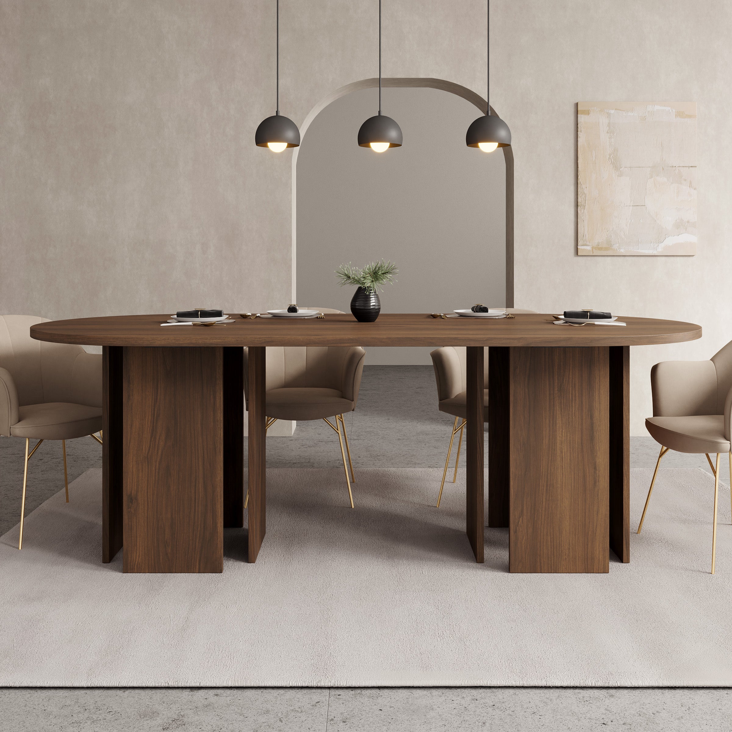 Yavero - Eetkamertafel ovaal - Walnootpatroon - 220x100x75 cm