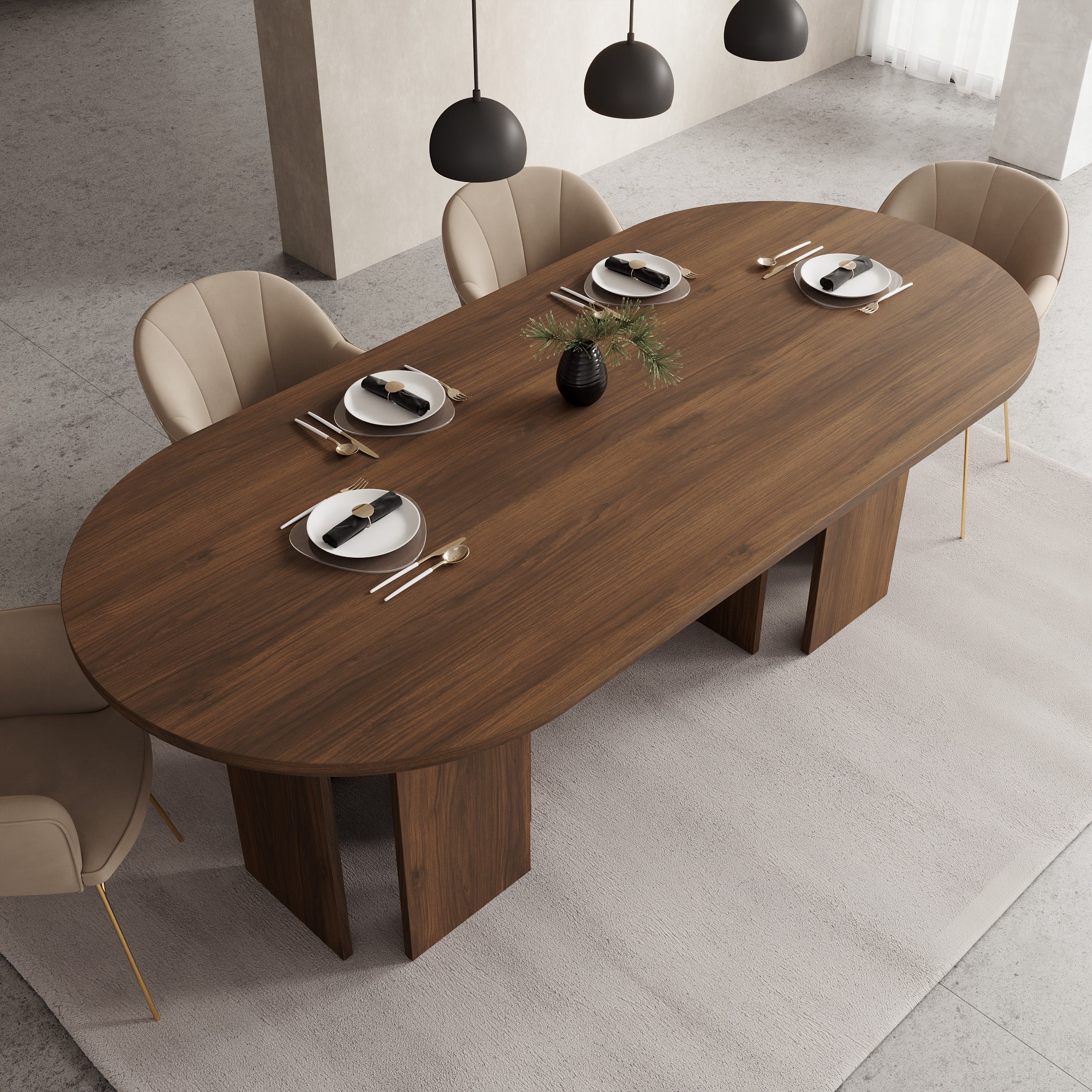 Yavero - Eetkamertafel ovaal - Walnootpatroon - 220x100x75 cm
