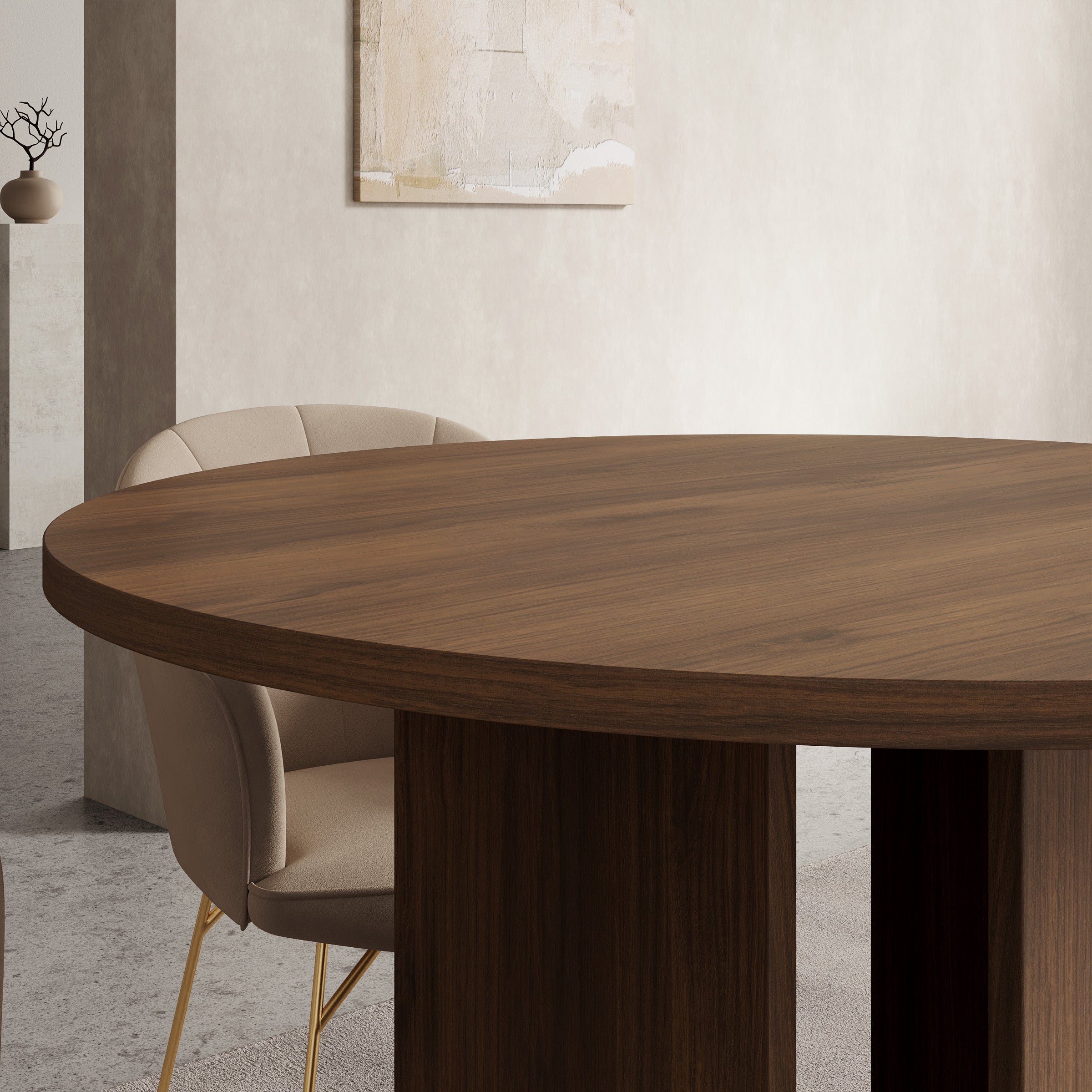 Yavero - Eetkamertafel rond - Walnootpatroon - 100x100x75 cm
