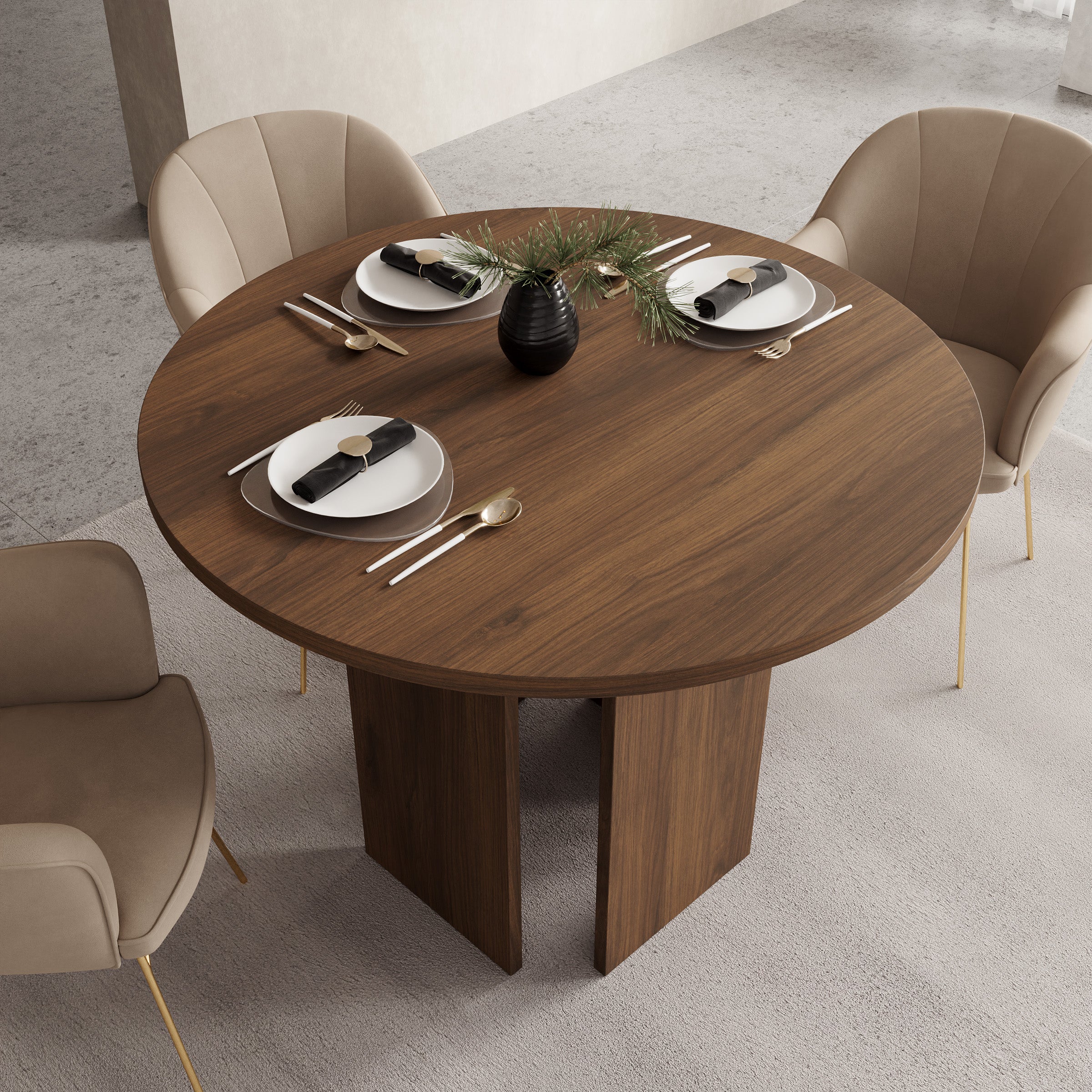 Yavero - Eetkamertafel rond - Walnootpatroon - 100x100x75 cm