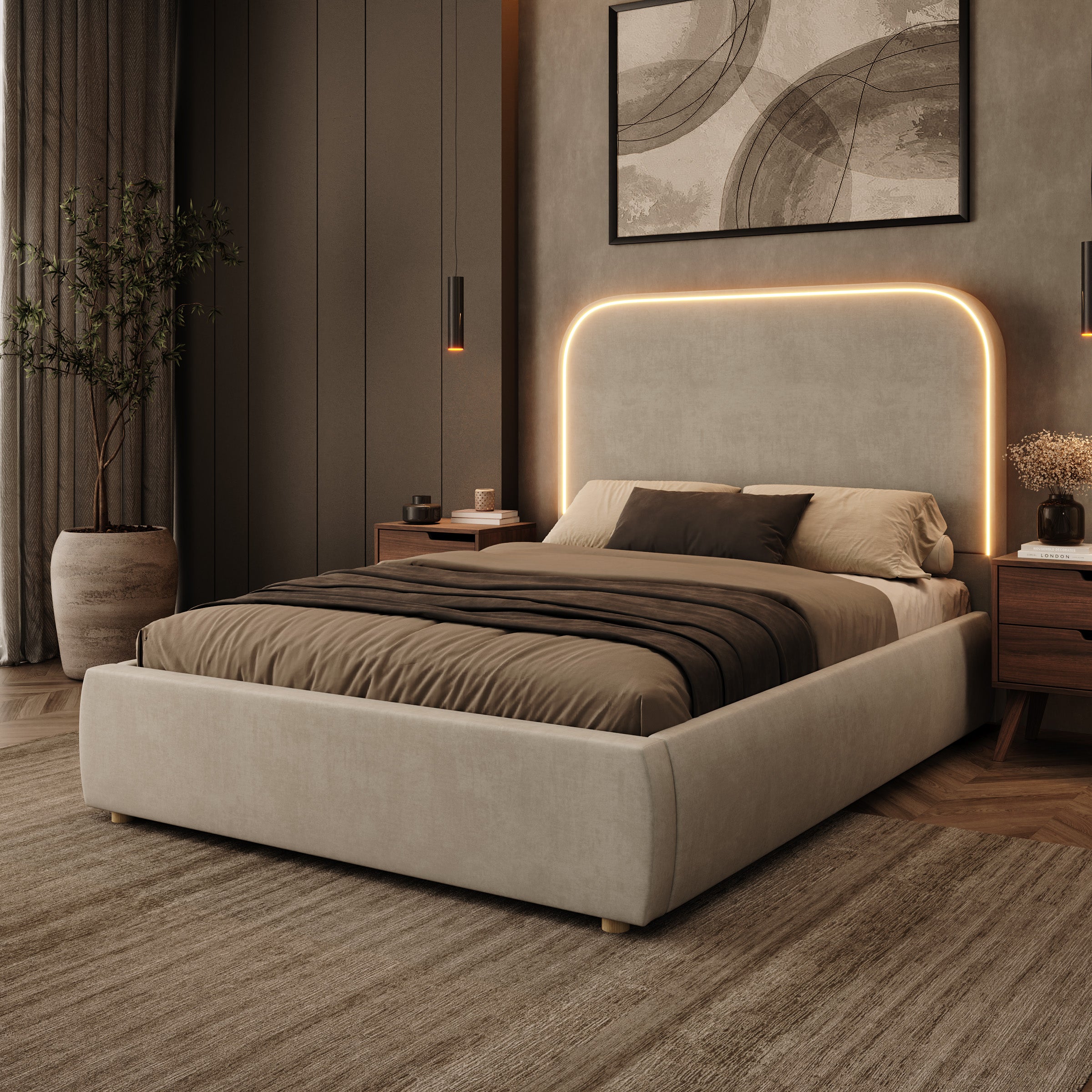 Yavero - Tweepersoonsbed - Velvet beige - 140x200 cm