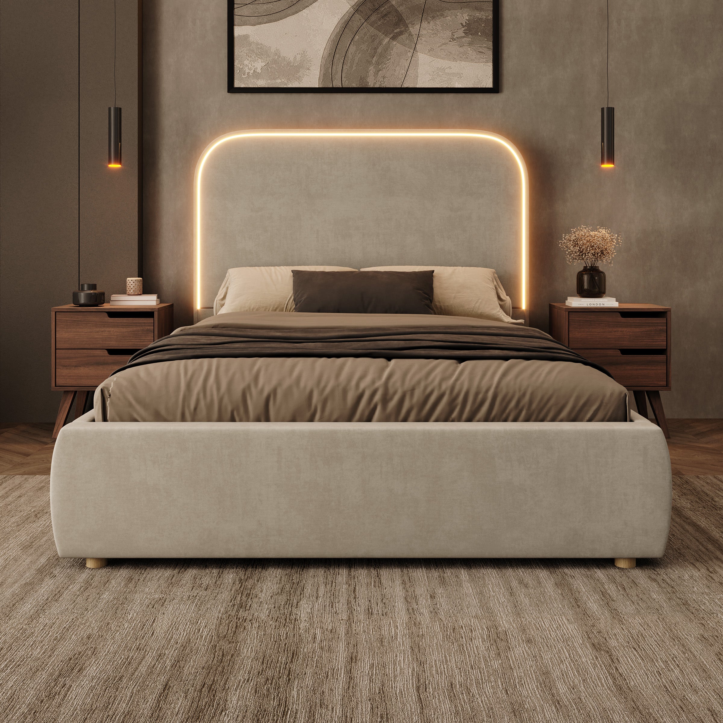 Yavero - Tweepersoonsbed - Velvet beige - 140x200 cm