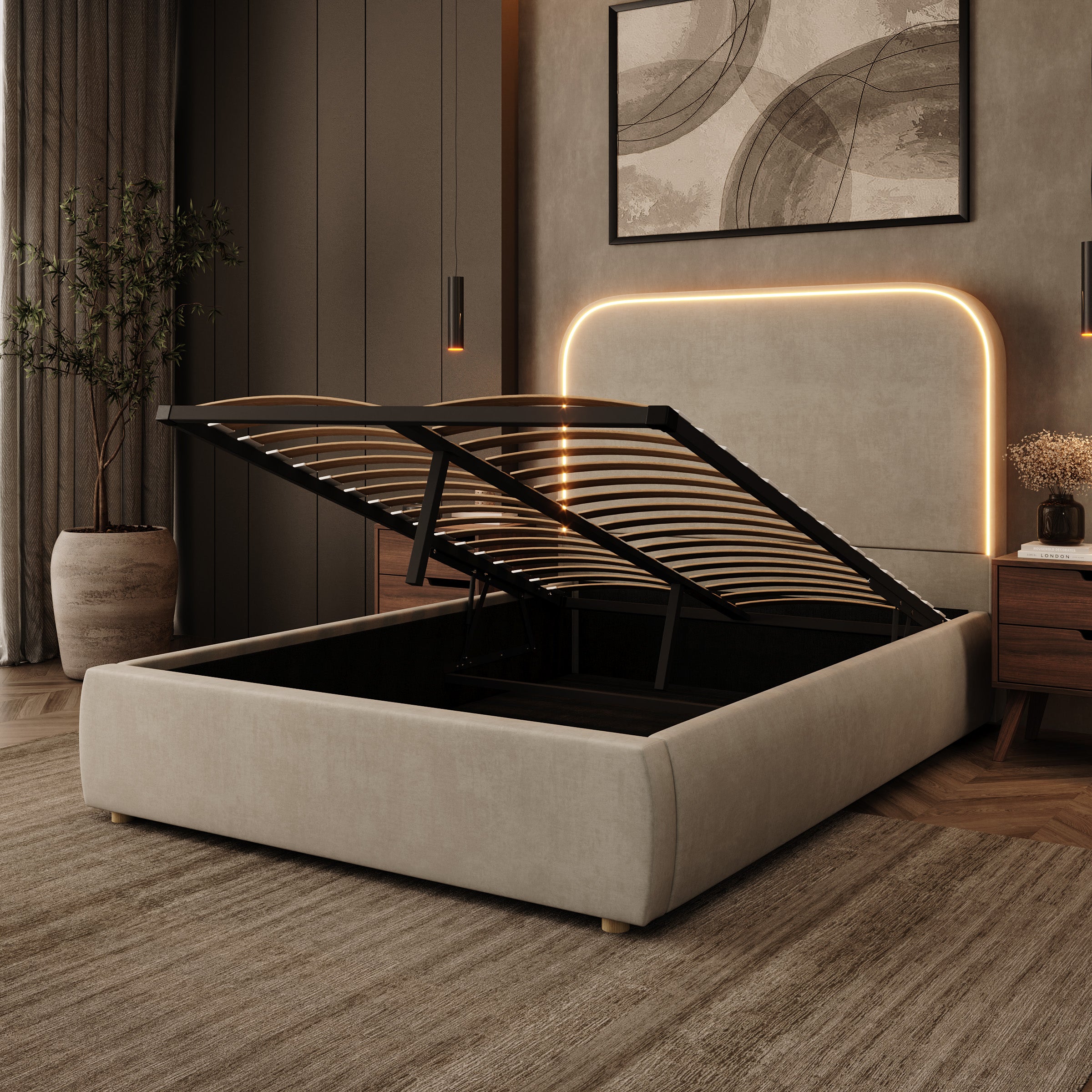 Yavero - Tweepersoonsbed - Velvet beige - 140x200 cm