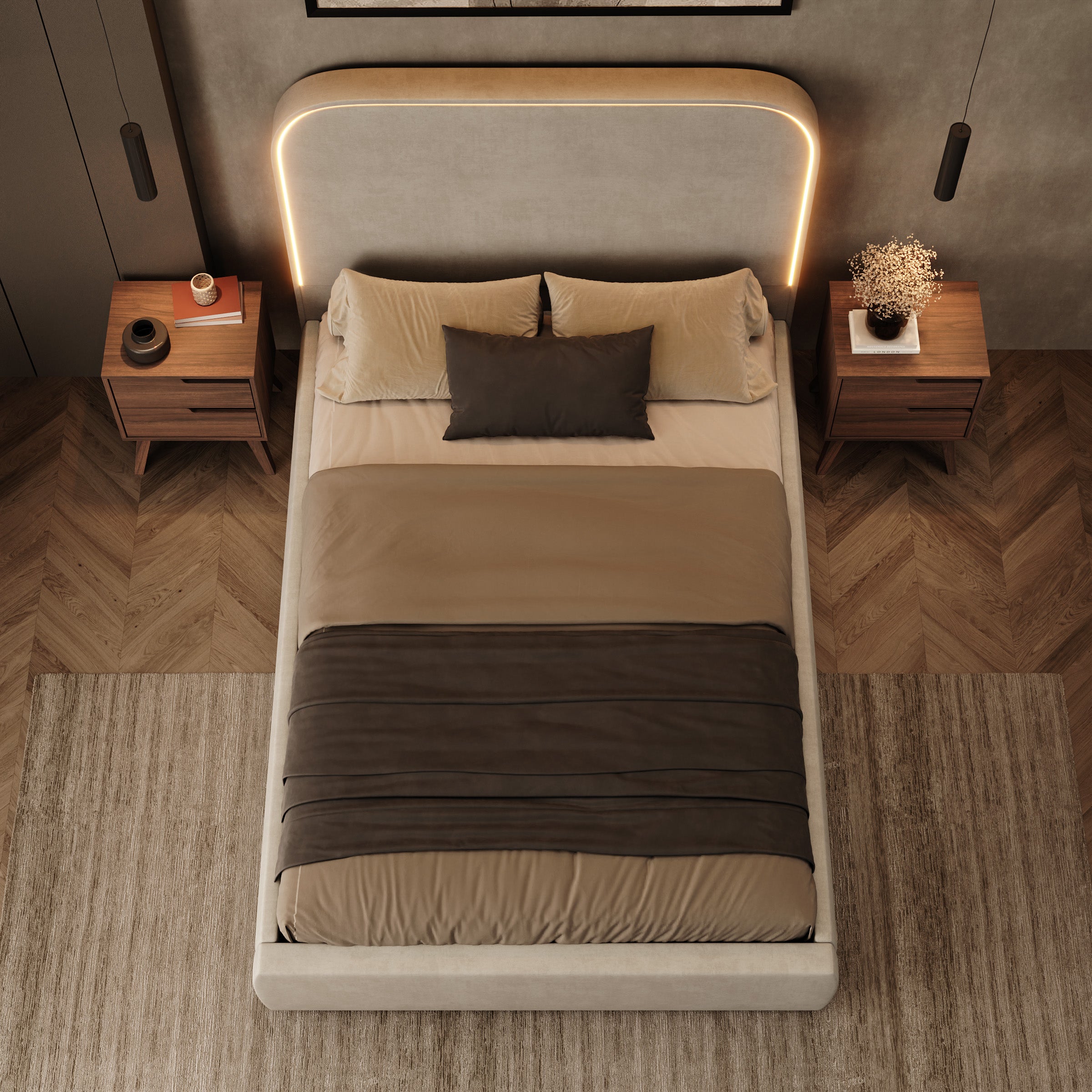 Yavero - Tweepersoonsbed - Velvet beige - 140x200 cm