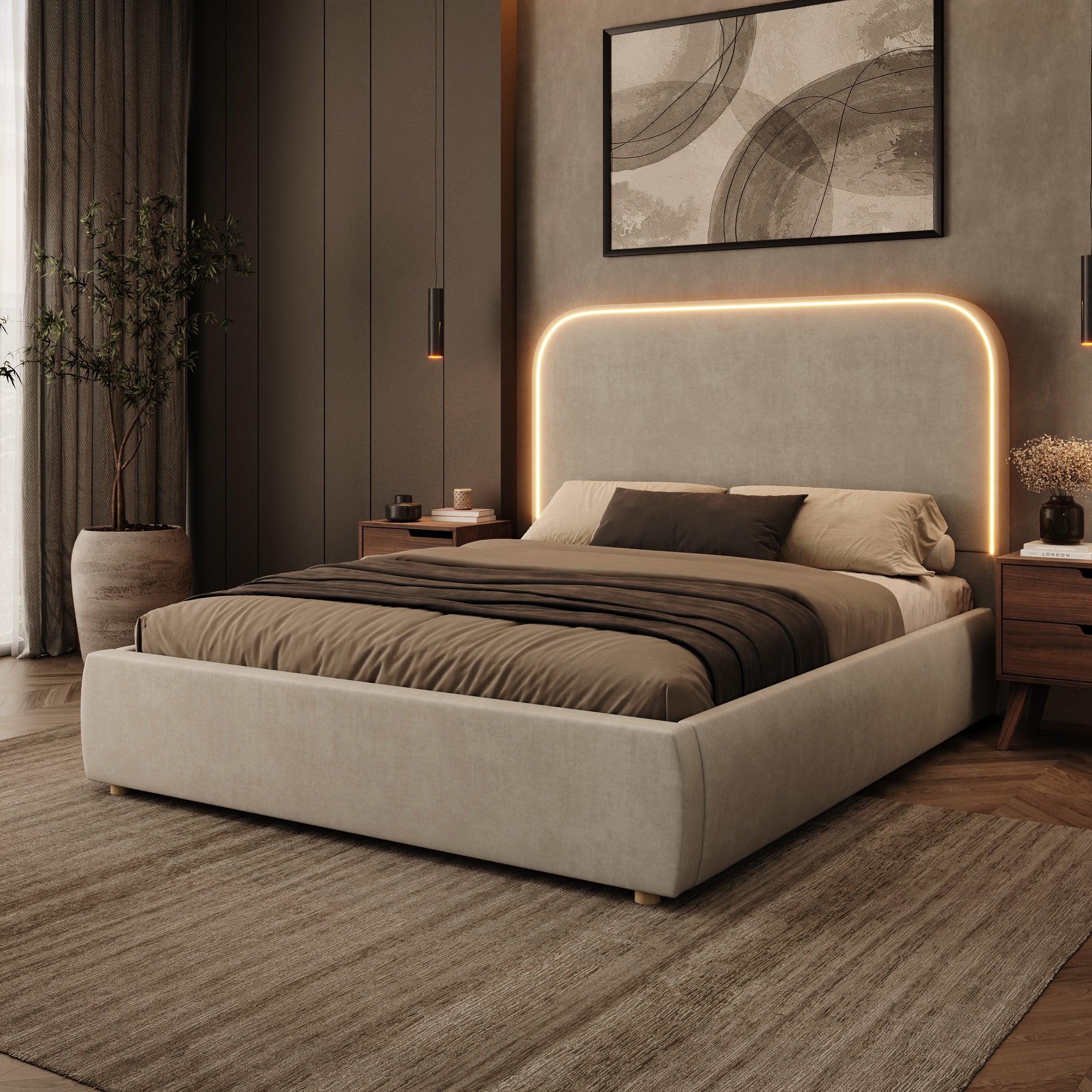 Yavero - Tweepersoonsbed - Velvet beige - 160x200 cm