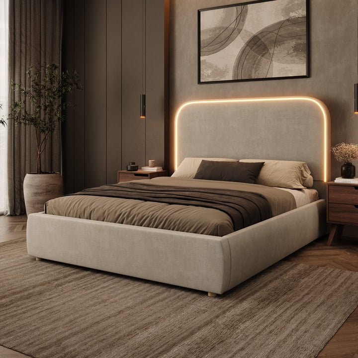 Yavero - Tweepersoonsbed - Velvet beige - 160x200 cm