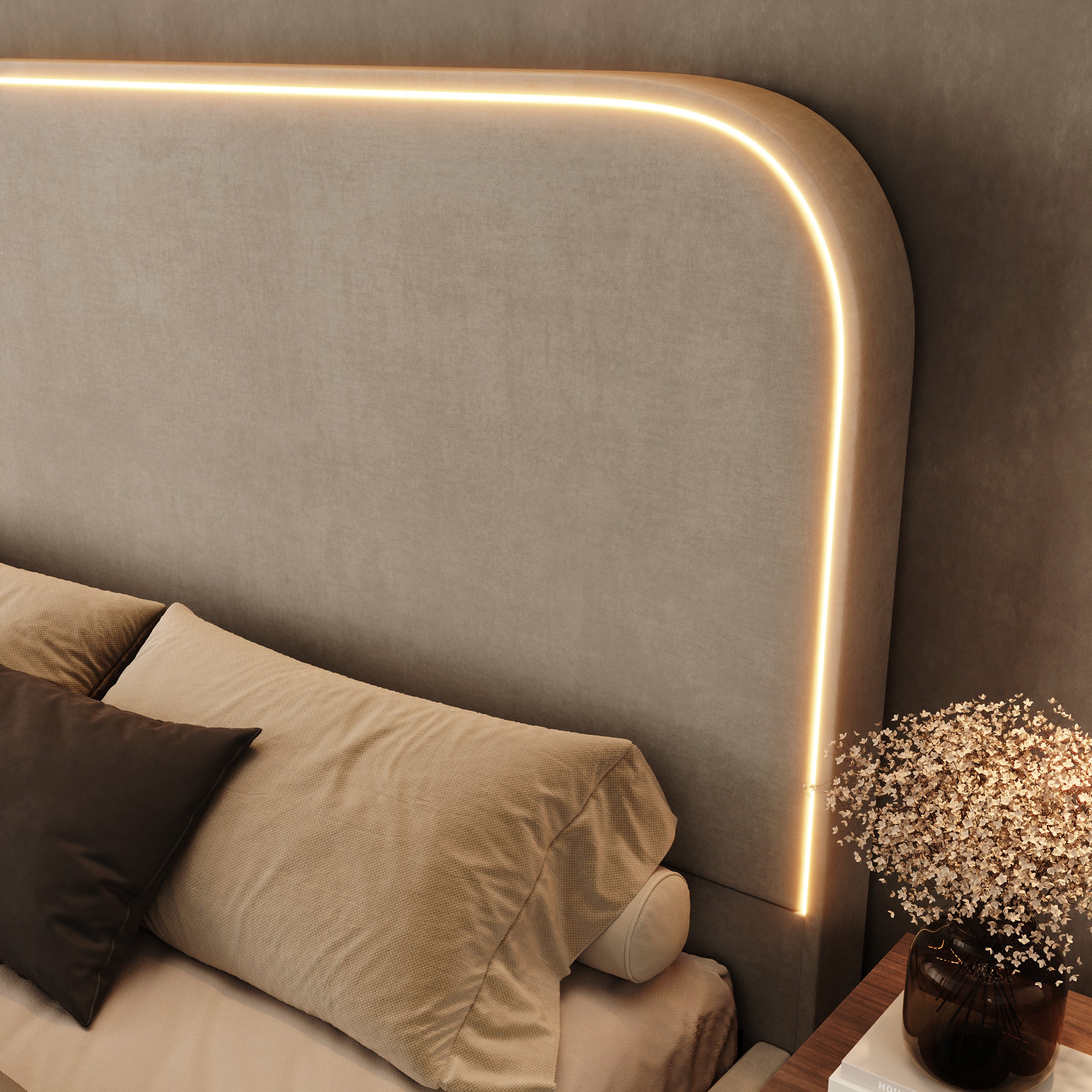Yavero - Tweepersoonsbed - Velvet beige - 160x200 cm